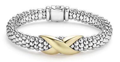Lagos Sterling Silver and 18K Yellow Gold Embrace Wide Center X 9mm Rope Bracelet