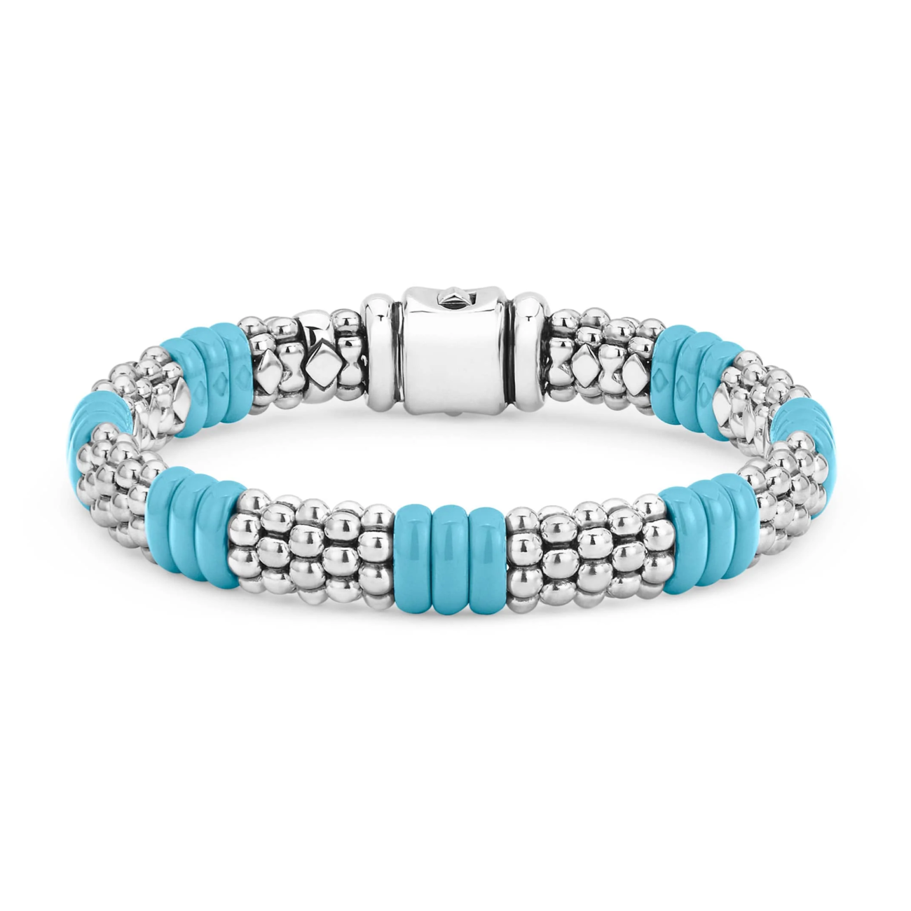 Lagos S/S Blue Caviar Blue Ceramic 7/3 Stations 9MM Rope Bracelet