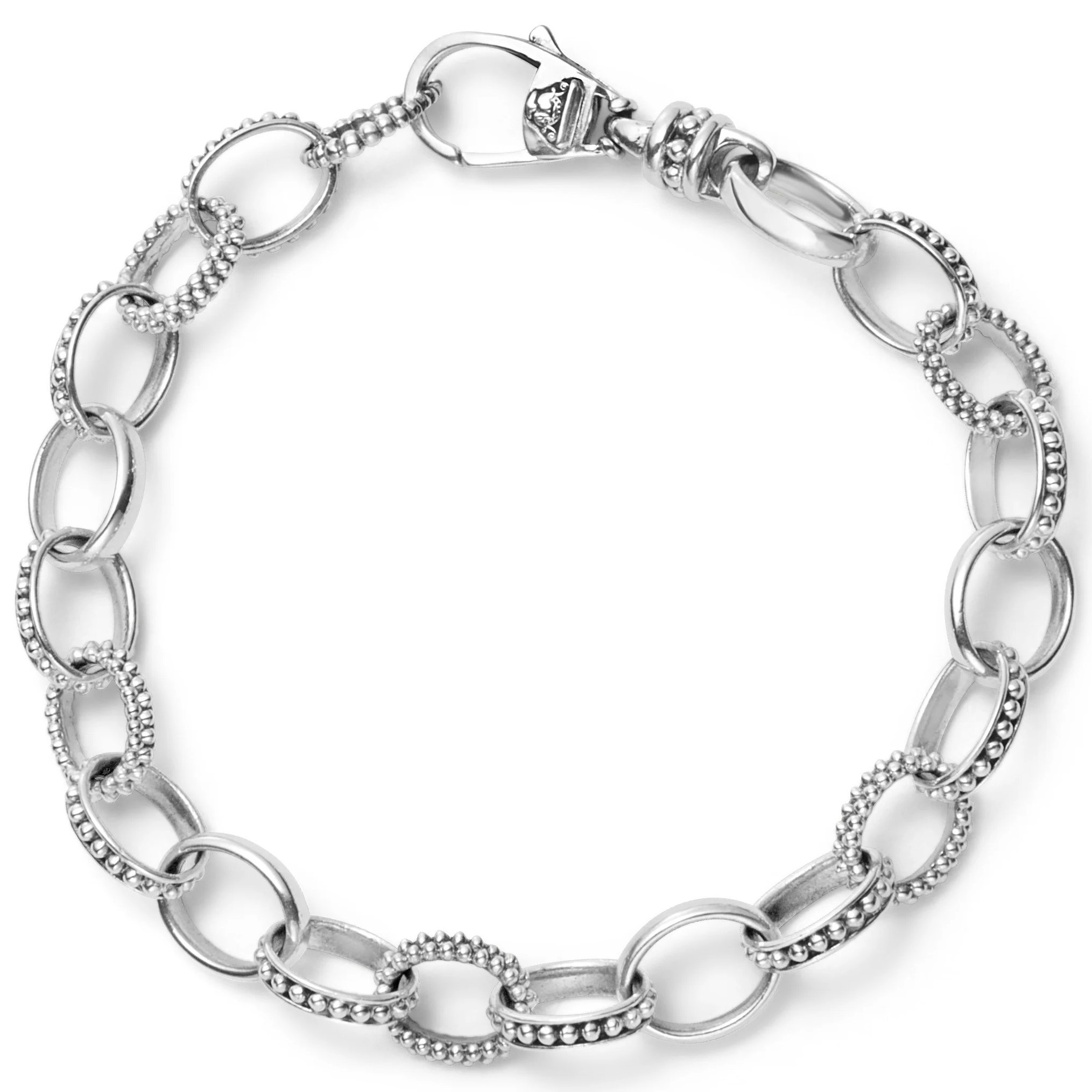 Lagos Sterling Silver Signature Caviar Smooth and Caviar Bead Link 8mm Bracelet