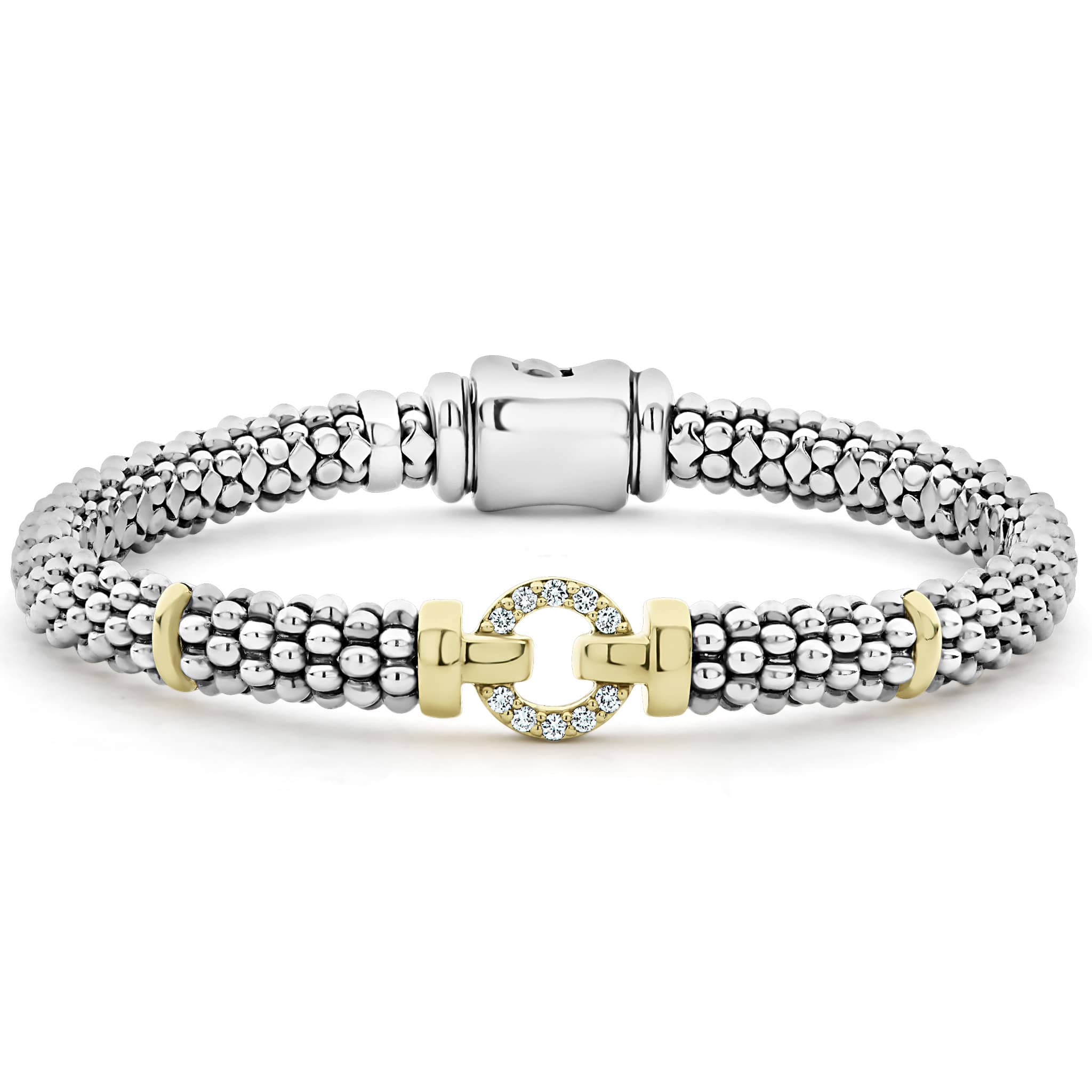 Lagos 18K Yellow Gold and Sterling Silver Enso Single Diamond Circle 6mm Bracelet