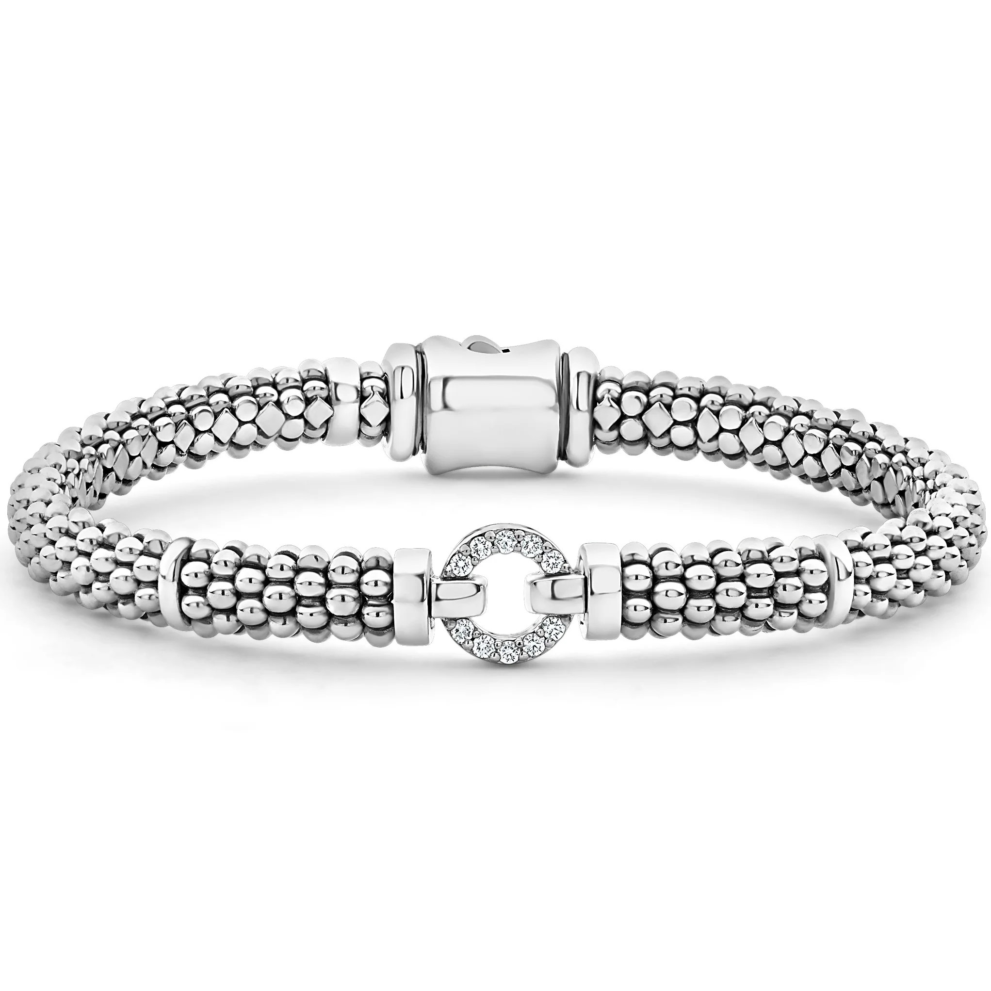 Lagos Sterling Silver Enso Single Diamond Circle 6mm Bracelet