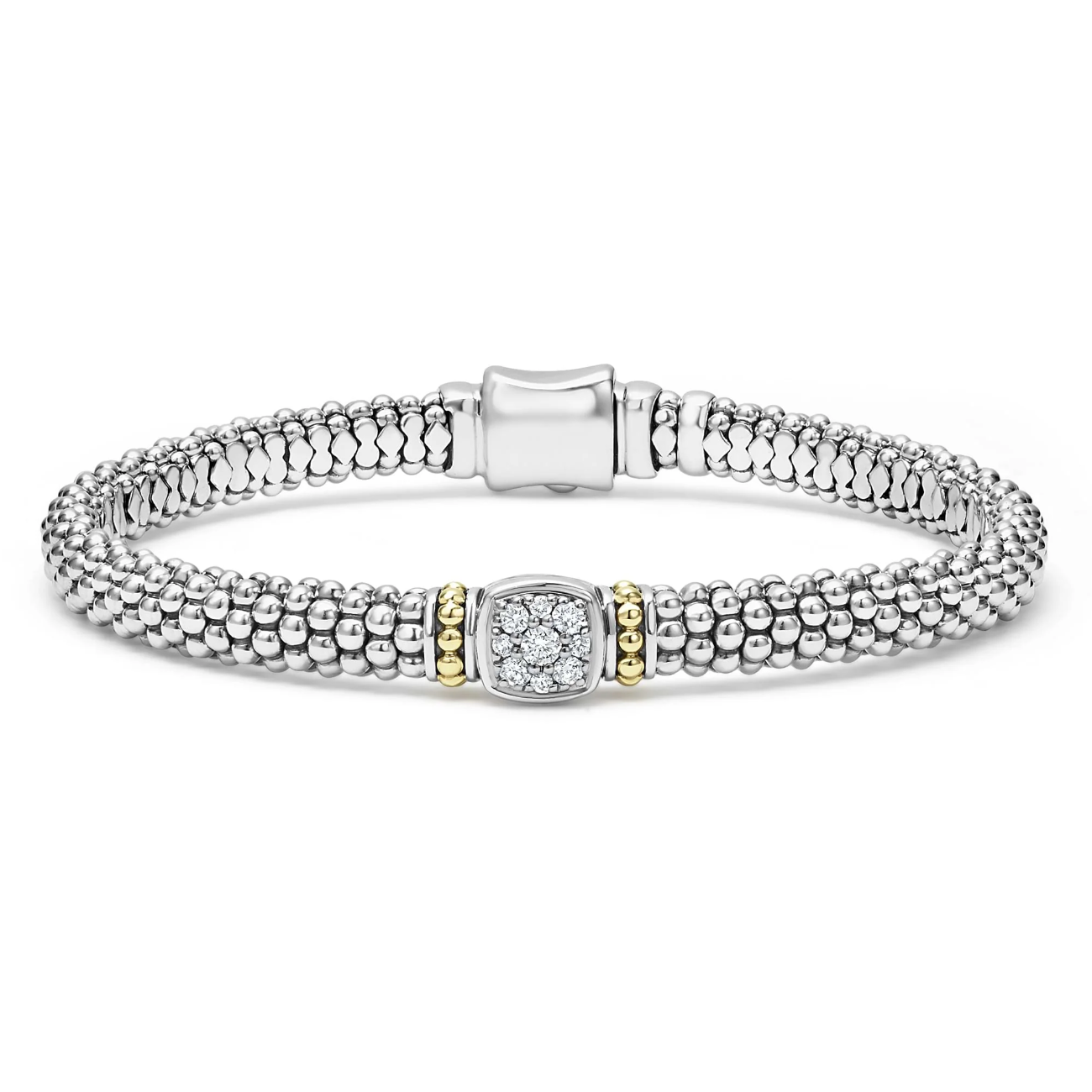 Lagos Sterling Silver and 18K Yellow Gold Caviar Diamond Pave Cluster Bracelet