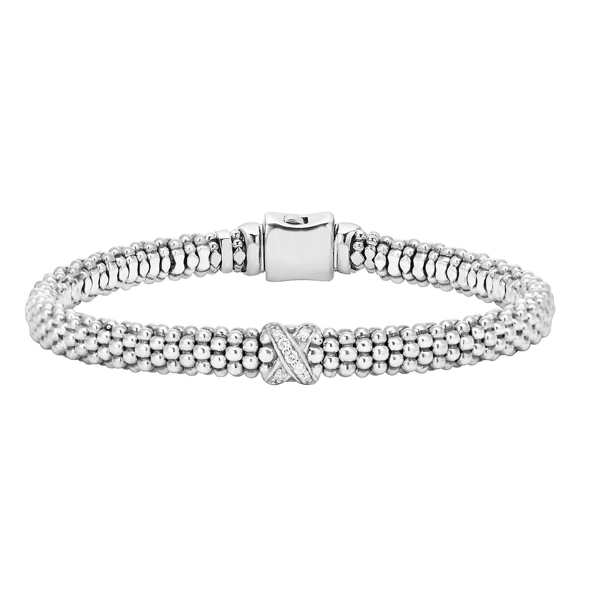 Lagos Sterling Silver Caviar Luxe Diamond X Station 6MM Rope Bracelet