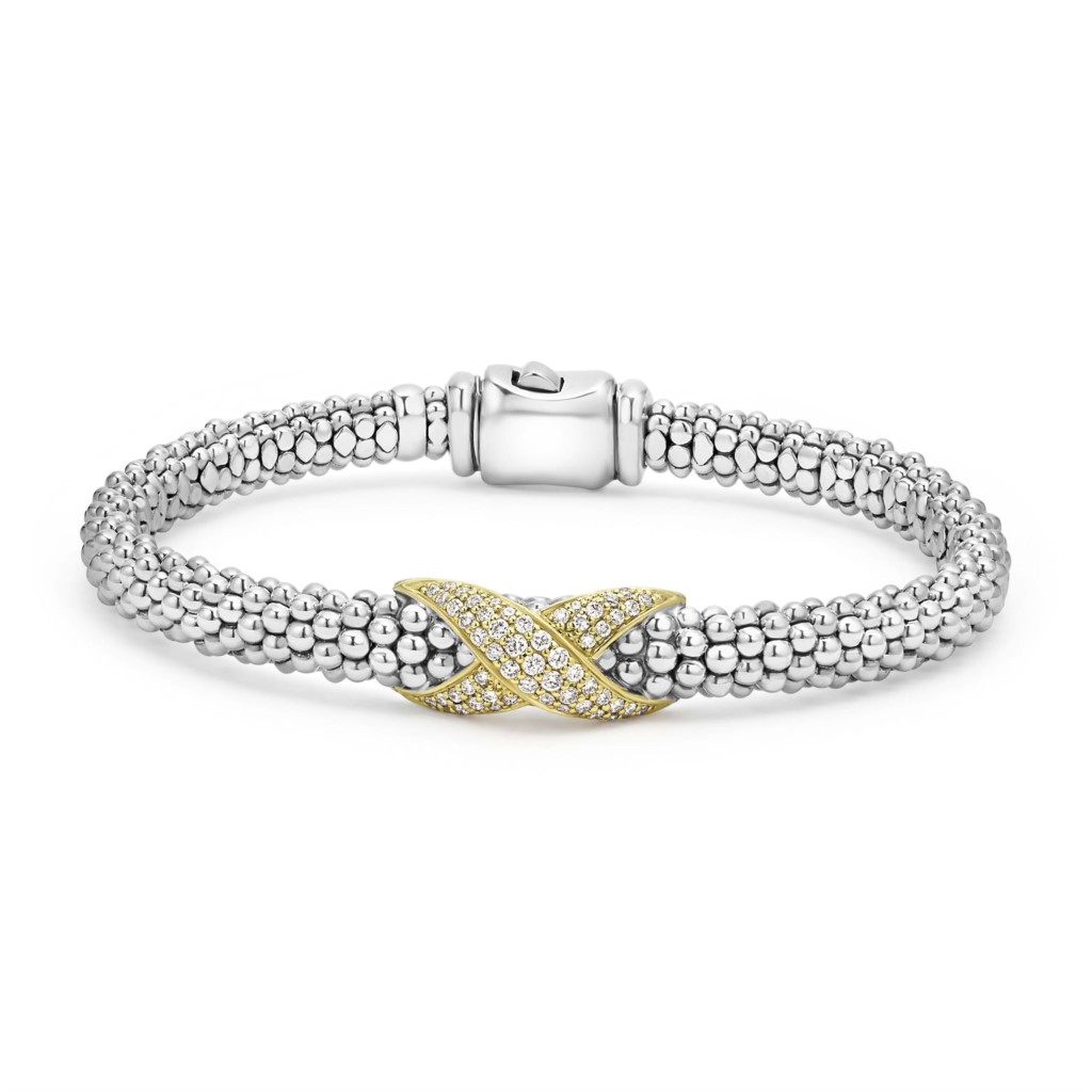 Lagos Sterling Silver and 18K Yellow Gold Diamond X Caviar Bracelet