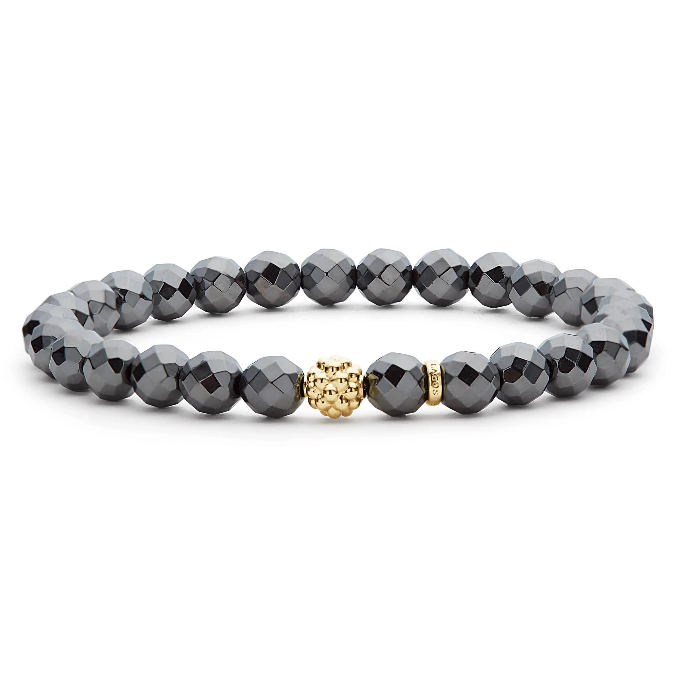 Lagos 18K Yellow Gold Caviar Icon Gemstone Stretch Gold Station Bead 6mm Bracelet