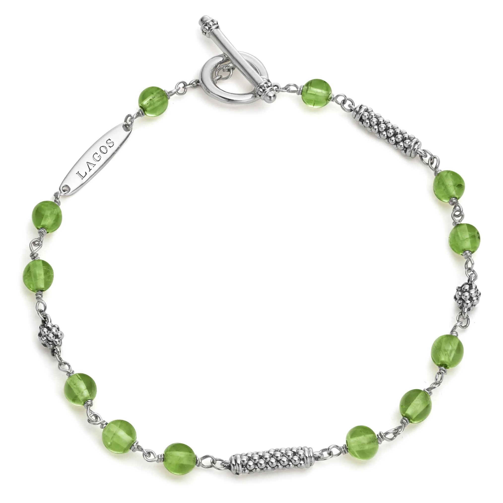 Lagos Sterling Silver Caviar Icon Smooth Peridot 4mm Pigtail Bracelet