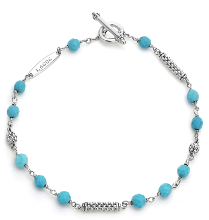 Sterling Silver Caviar IconTurquoise 4mm Pigtail Strand Bracelet Size 7