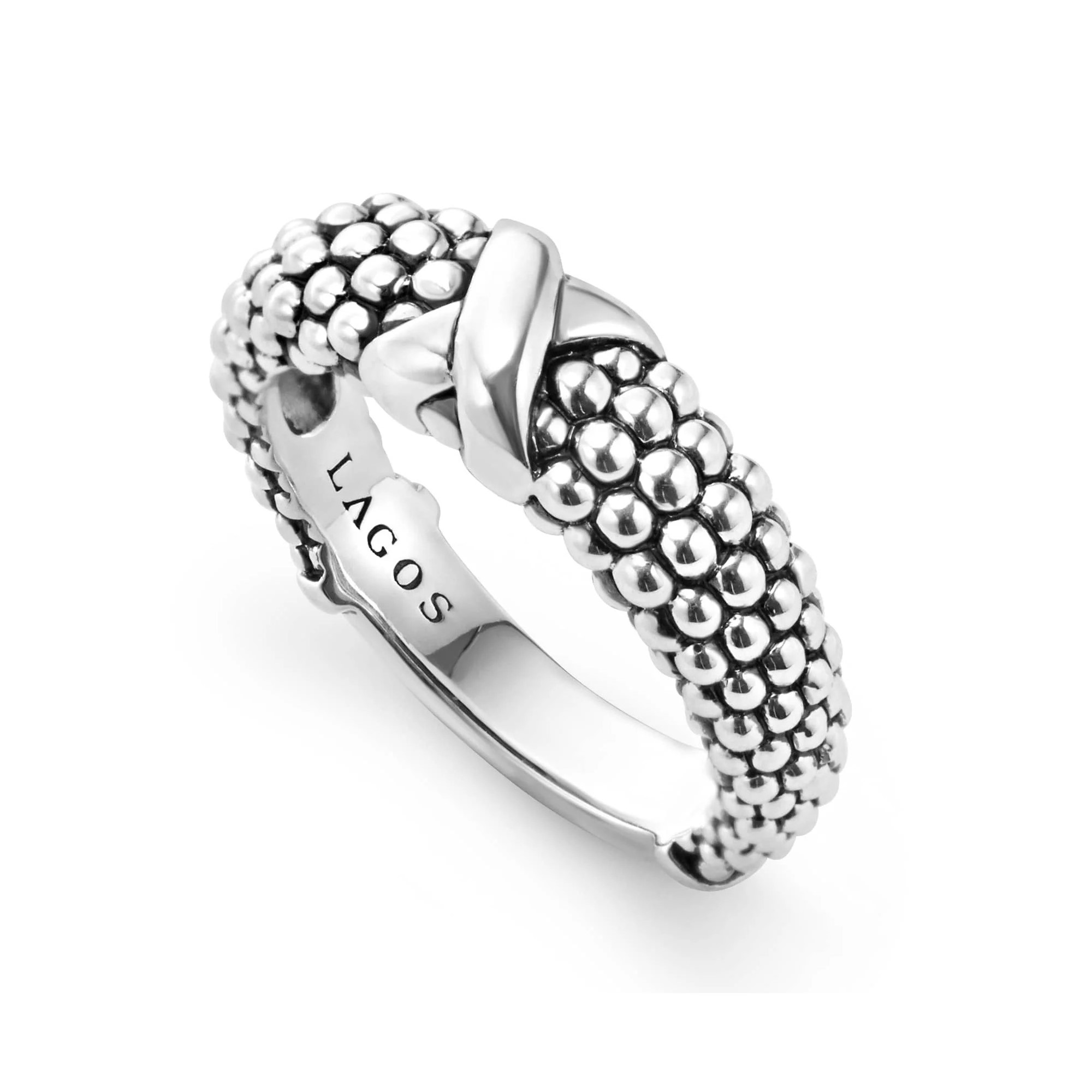 Lagos Sterling Silver Signature Caviar 6mm Beaded X Ring
