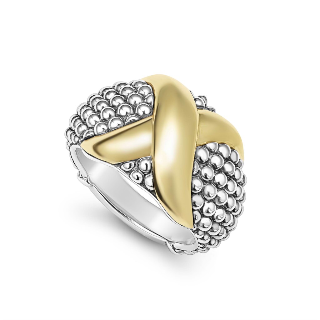 Lagos Sterling Silver and 18K Yellow Gold Embrace Wide Dome X Ring