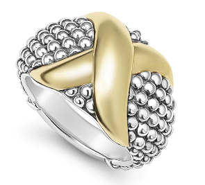 Lagos Sterling Silver and 18K Yellow Gold Embrace Wide Dome X Ring