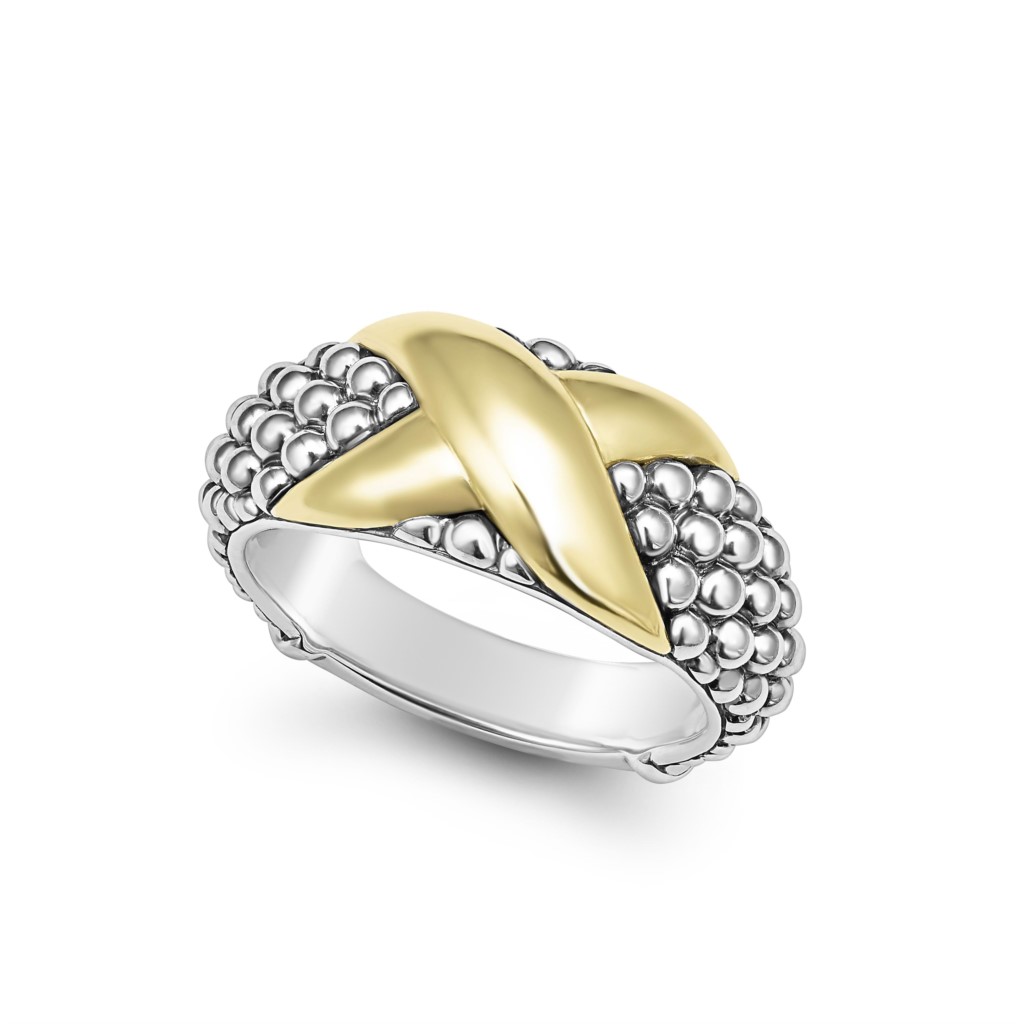 Lagos Sterling Silver and 18K Yellow Gold Embrace Wide Center X Band Ring