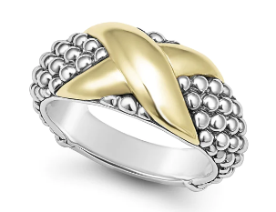 Lagos Sterling Silver and 18K Yellow Gold Embrace Wide Center X Band Ring