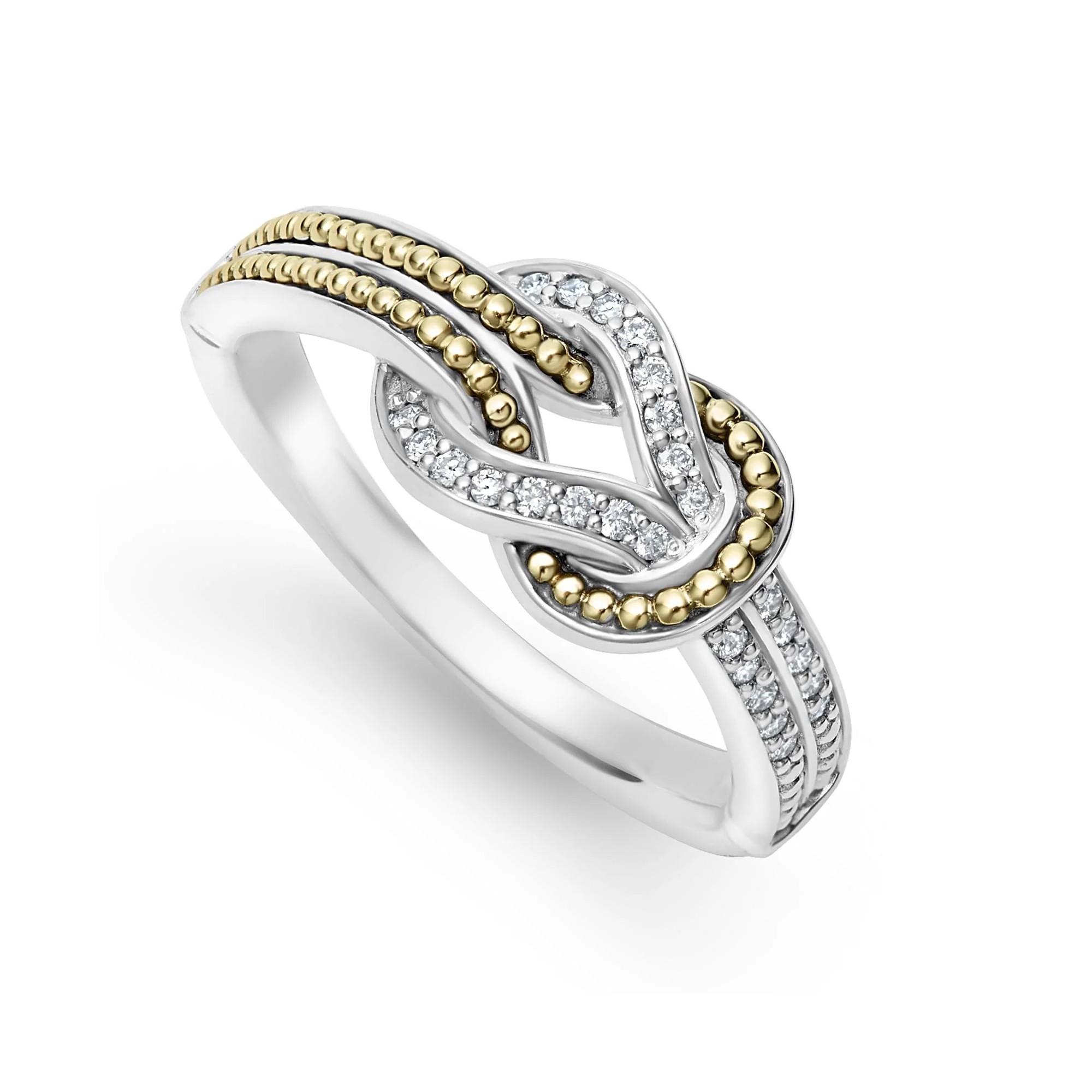 Lagos Sterling Silver & 18K Yellow Gold Newport 8x10mm Band Ring with Round Diamonds 0.12 Tcw G-H SI Size 7