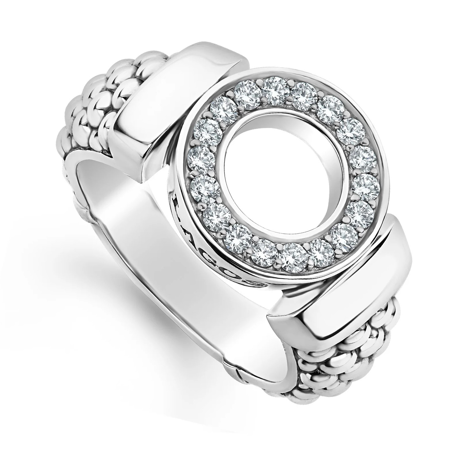 Lagos Sterling Silver Caviar Spark Diamond 13mm Circle Center Ring