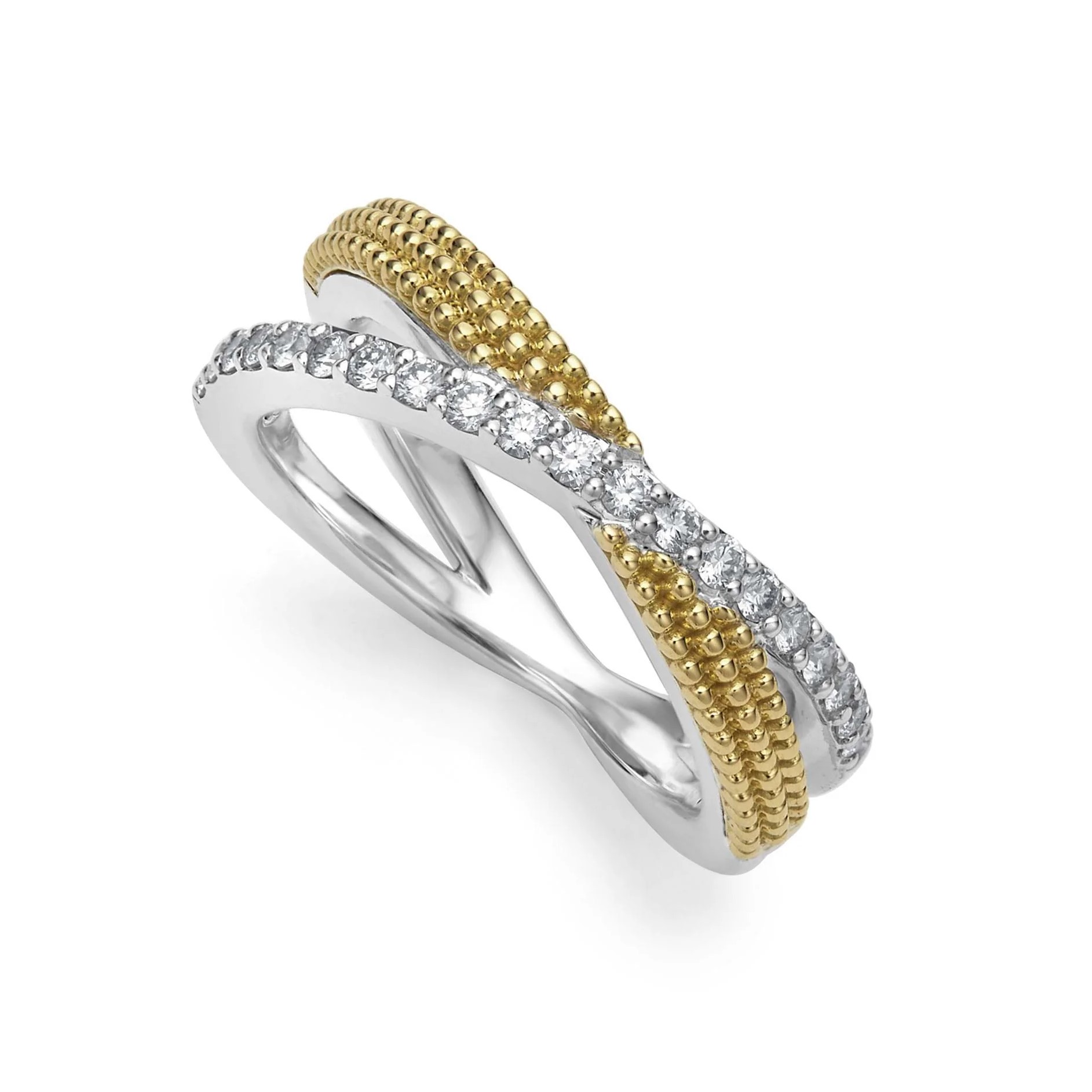 Lagos Sterling Silver and 18K Yellow Gold Caviar Lux Diamond Thin X Band Ring