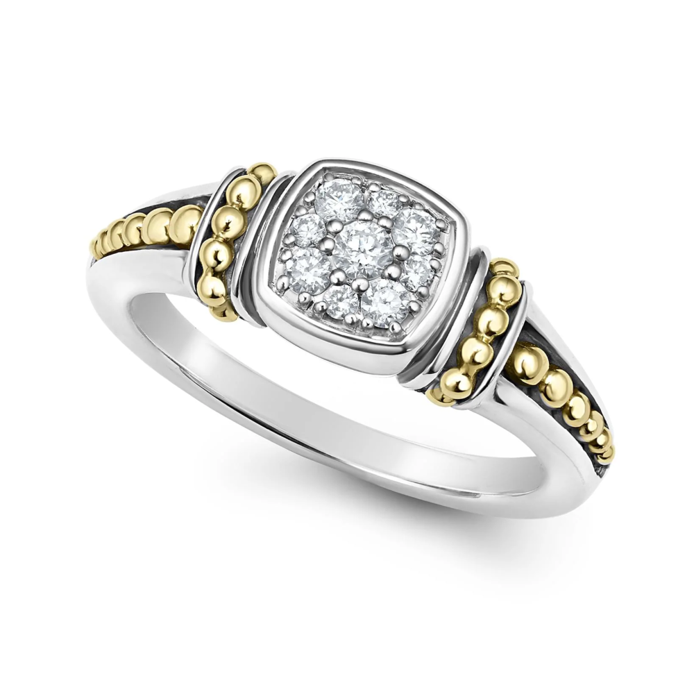 Lagos Sterling Silver and 18K Yellow Gold Caviar Diamond Pave Cluster Ring