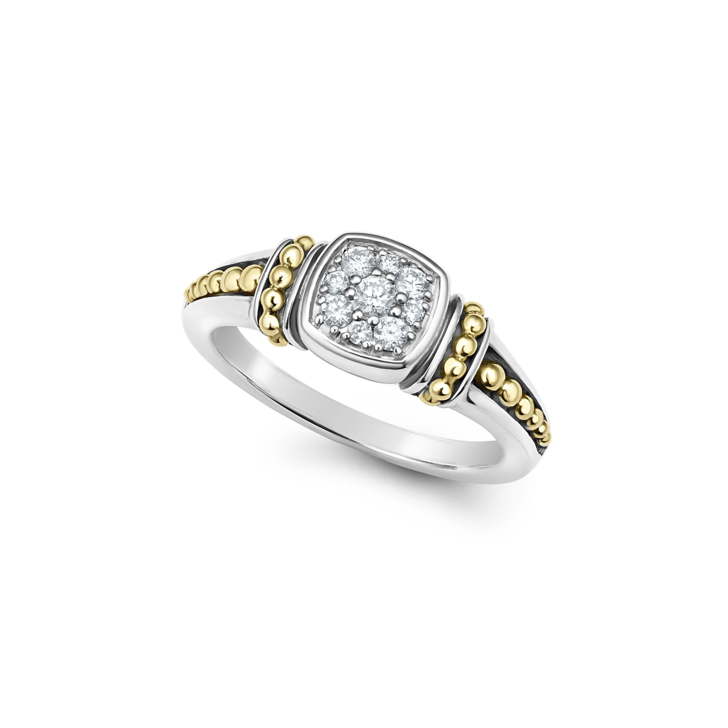 Lagos Sterling Silver and 18K Yellow Gold Caviar Diamond Pave Cluster Ring
