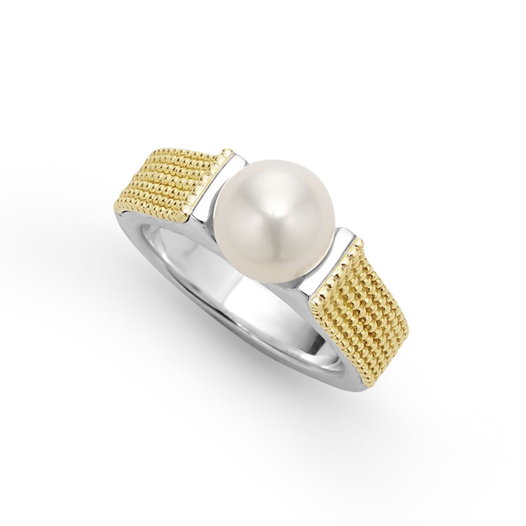 Lagos Sterling Silver and 18K Yellow Gold Luna Pearl Ring