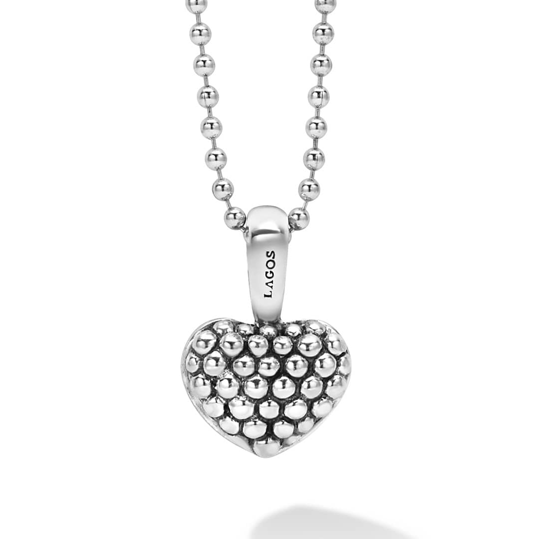 Lagos Sterling Silver Signature Caviar Beaded  25x17mm Heart Pendant 2.5mm