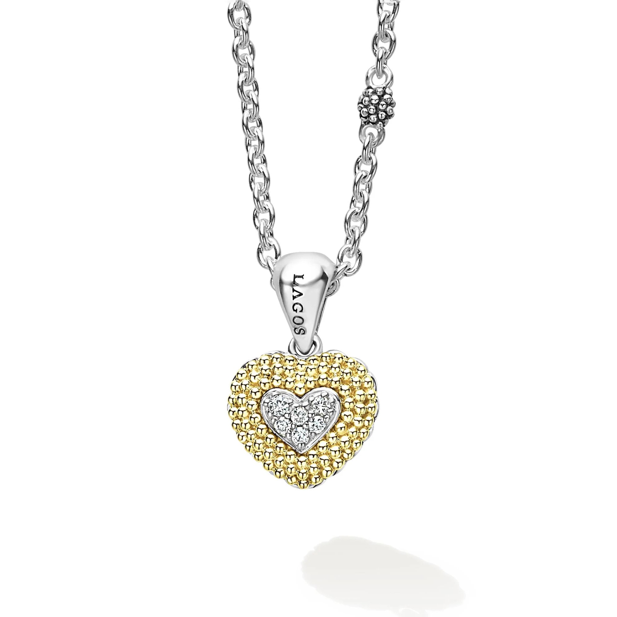 Lagos Sterling Silver & 18K Yellow Gold Lux Diamond Heart Pendant 16/18