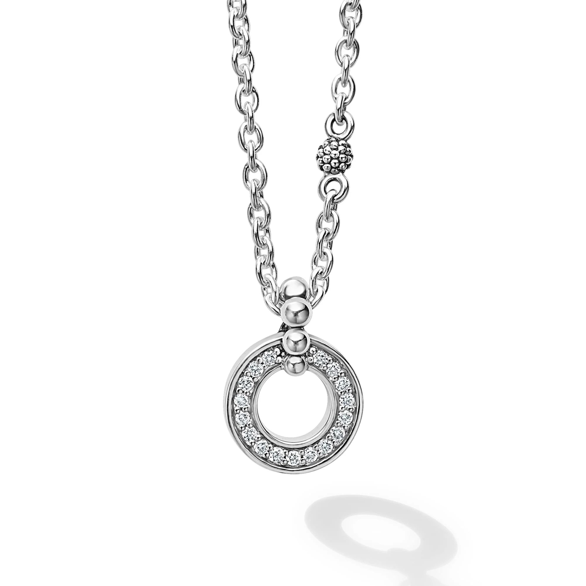 Lagos Sterling Silver Caviar Spark Diamond Circle 11mm Pendant Necklace
