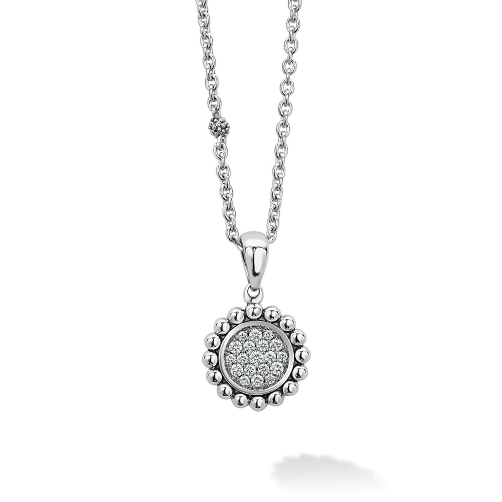 Lagos Sterling Silver Caviar Spark Diamond 26x16mm Pendant Necklace