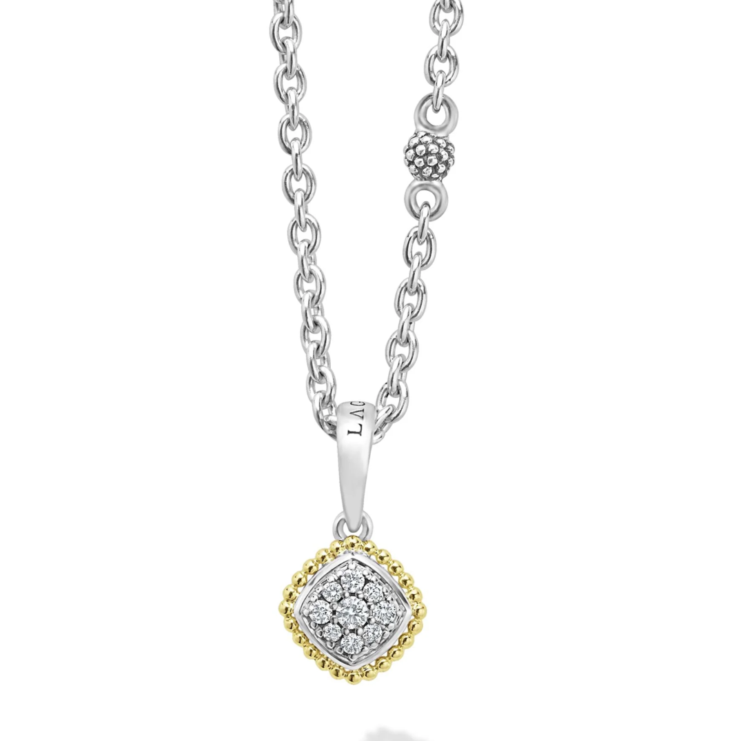 Lagos Sterling Silver and 18K Yellow Gold Caviar Diamond Pave Cluster Pendant Necklace