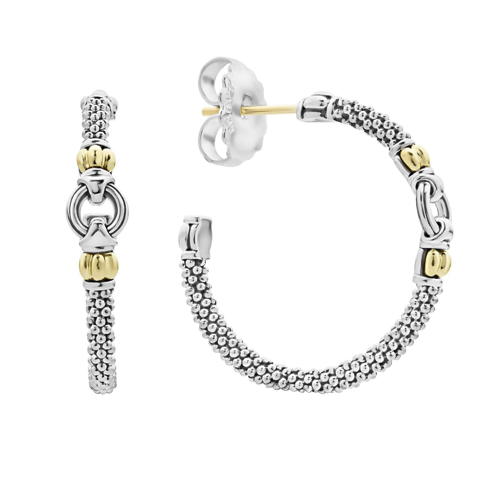 Lagos 18K Yellow Gold and Sterling Silver Signature Caviar 28mm Hoop Earrings