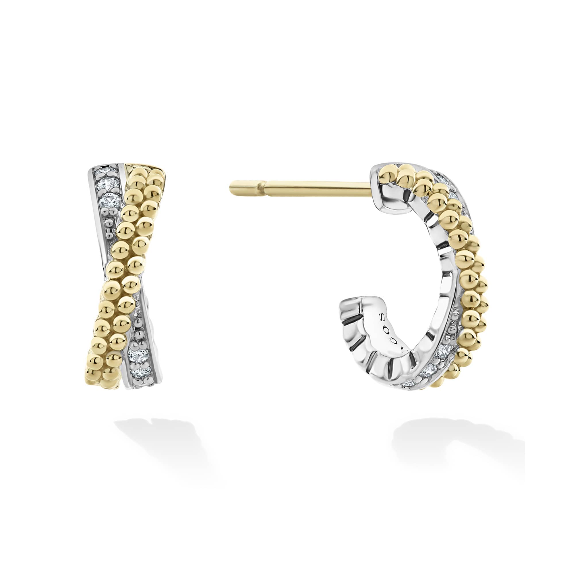 Lagos 18K Yellow Gold and Sterling Silver Caviar Lux Diamond Hoop 13mm Earrings