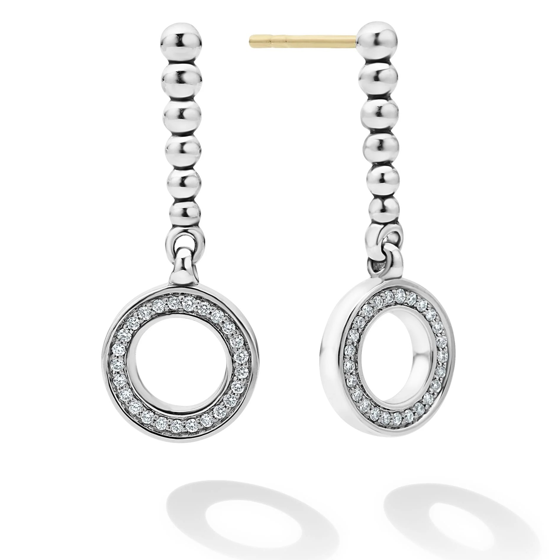 Lagos Sterling Silver Caviar Spark Diamond Circle Drop 26x10mm Earrings