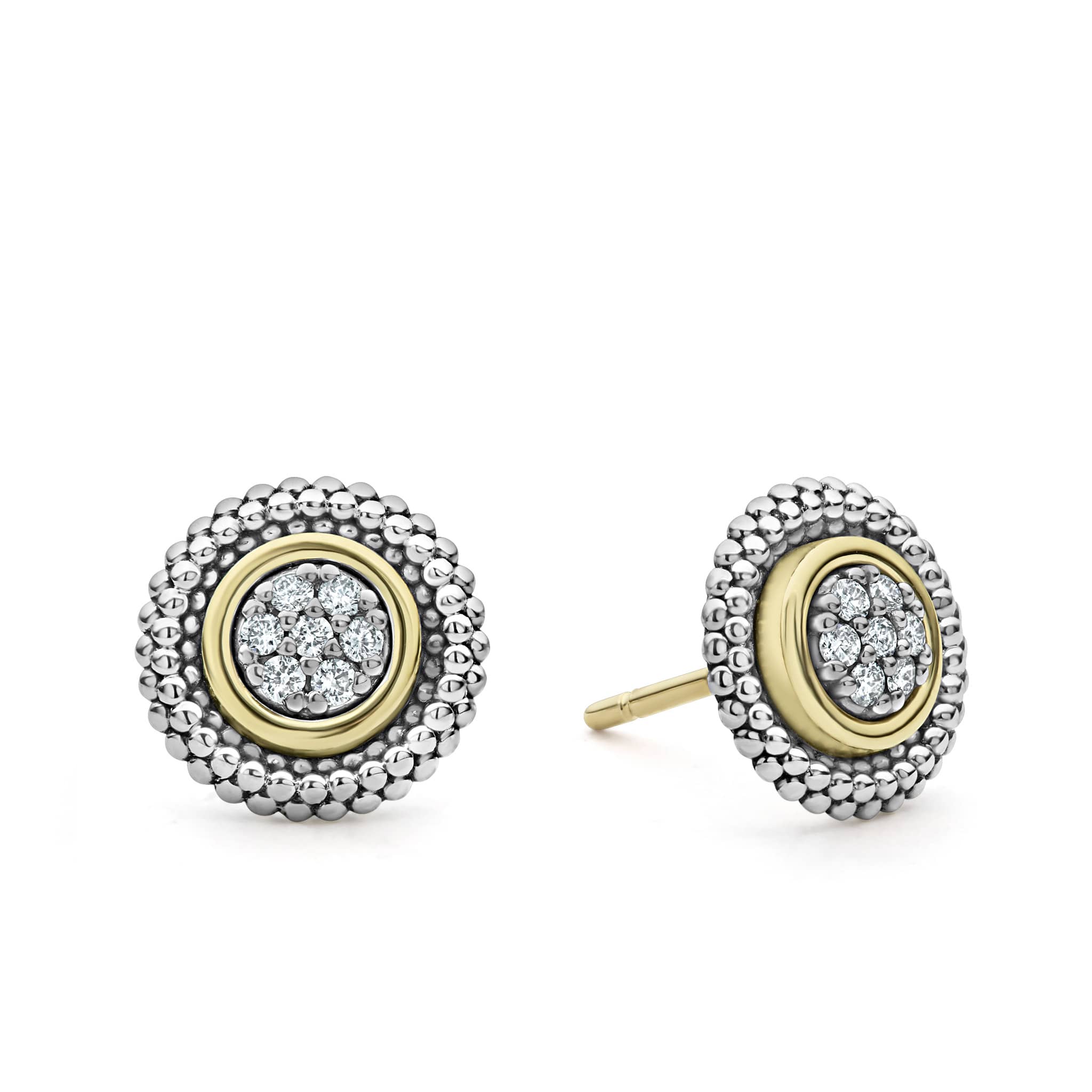 Lagos S/S & 18K Yellow Gold SIGNATURE CAVIAR DIAMOND ROUND PAVE STUD EARRINGS