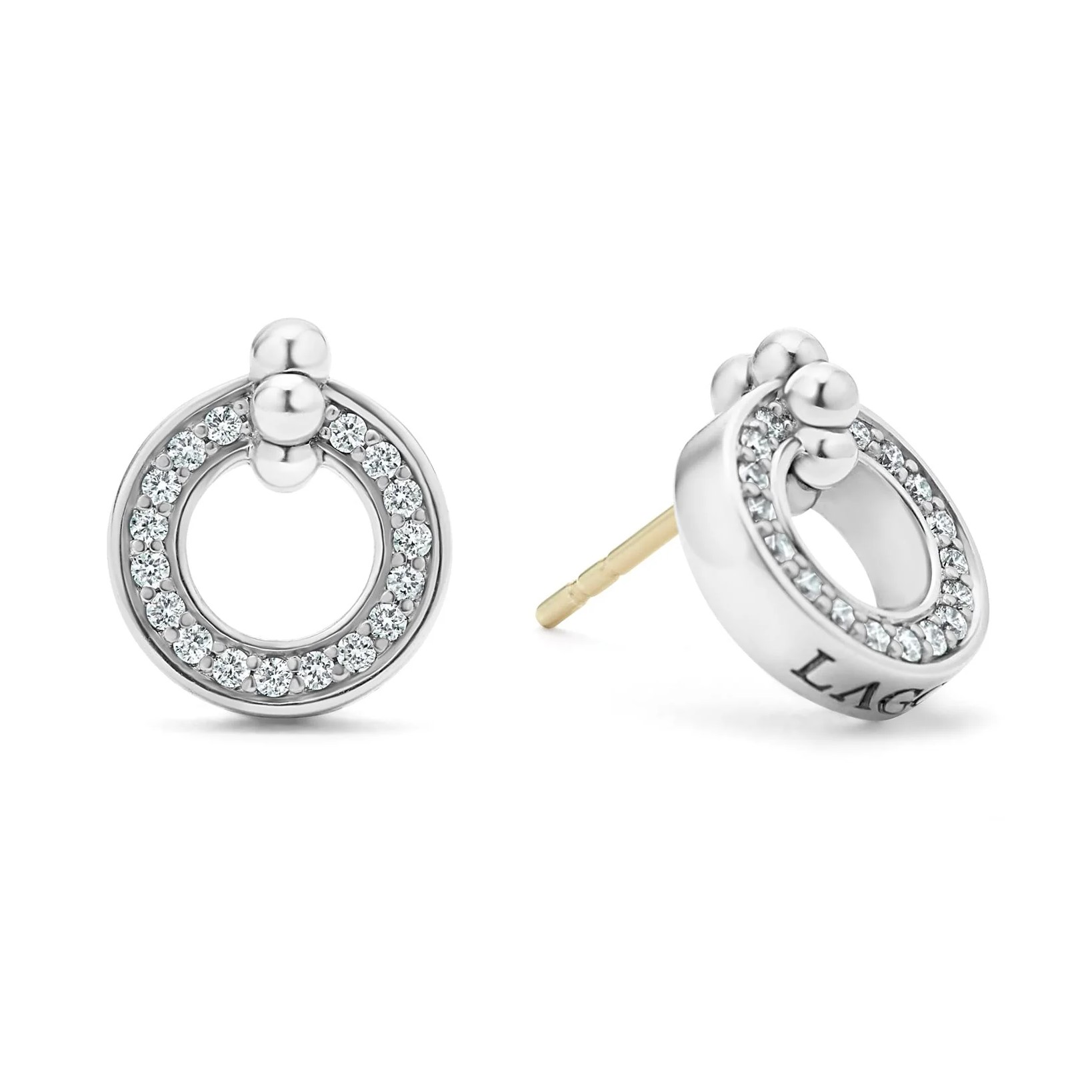 Lagos Sterling Silver Caviar Spark Diamond Circle 13x11mm Earrings