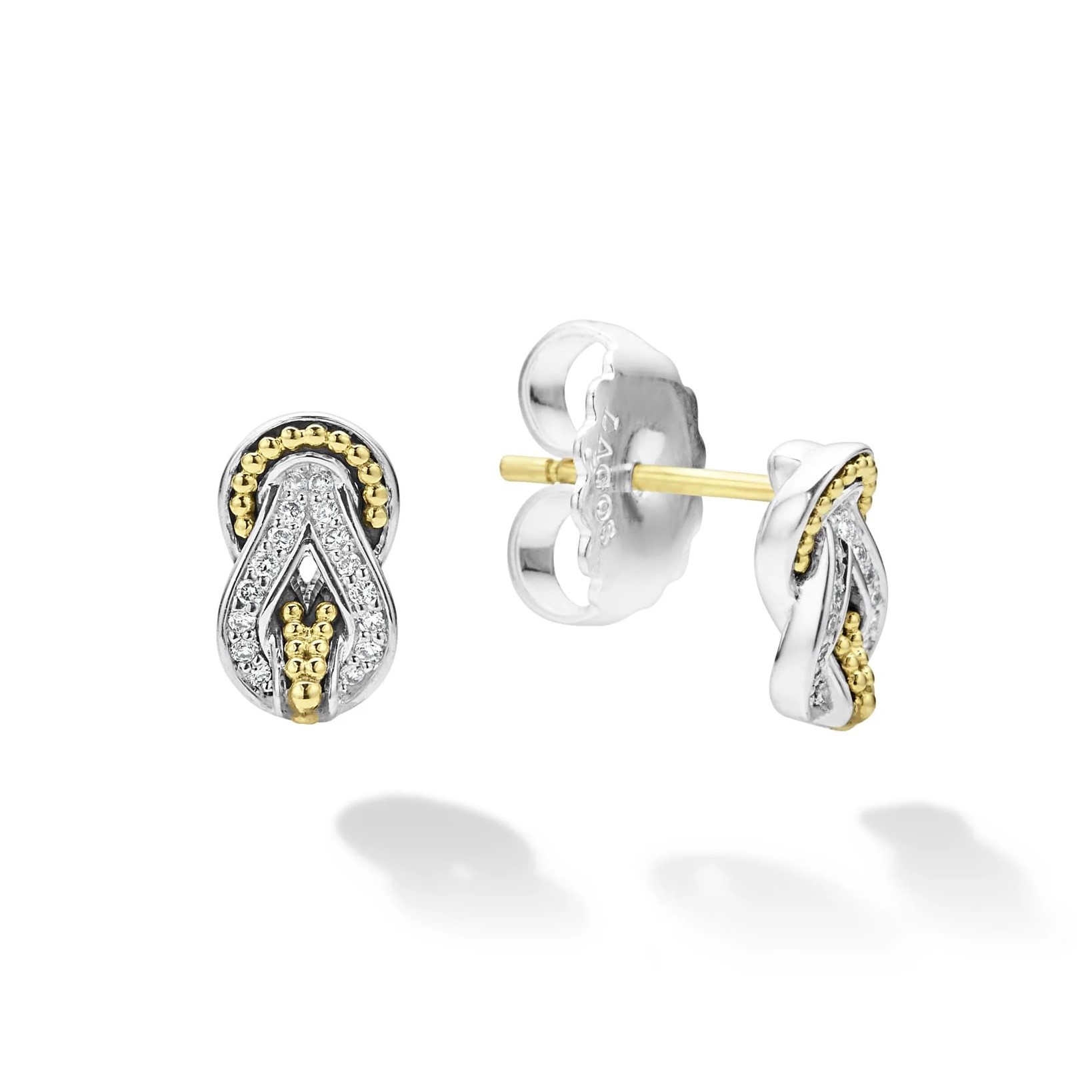 Sterling Silver & 18K Yellow Gold Newport 8x5 Stud Earrings with Round Diamonds G-H SI