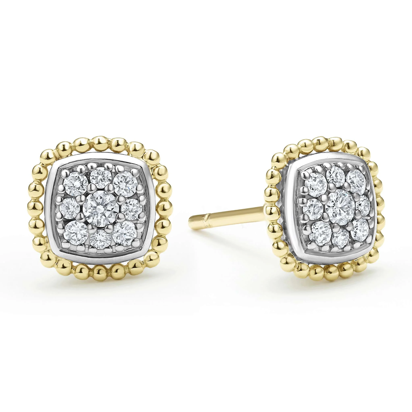 Lagos Sterling Silver and 18K Yellow Gold Caviar Diamond Pave Cluster Stud Earrings