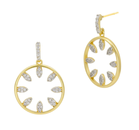 Freida Rothman 14K Yellow Gold Rhodium Matte Finish Sterling Silver Petals In Bloom Open Hoop Earrings