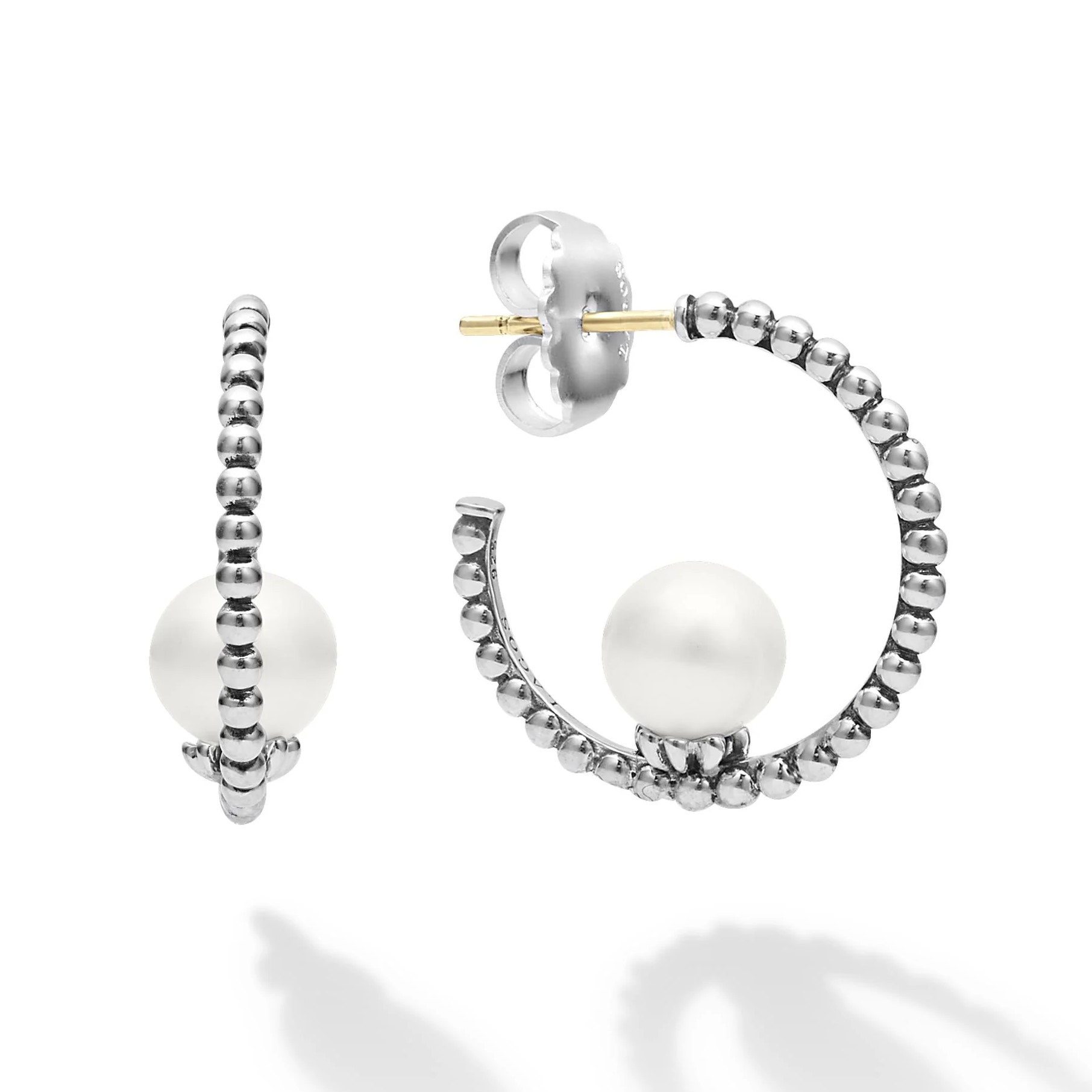 Lagos Sterling Silver Luna Pearl 23mm Caviar Center Hoop Earrings