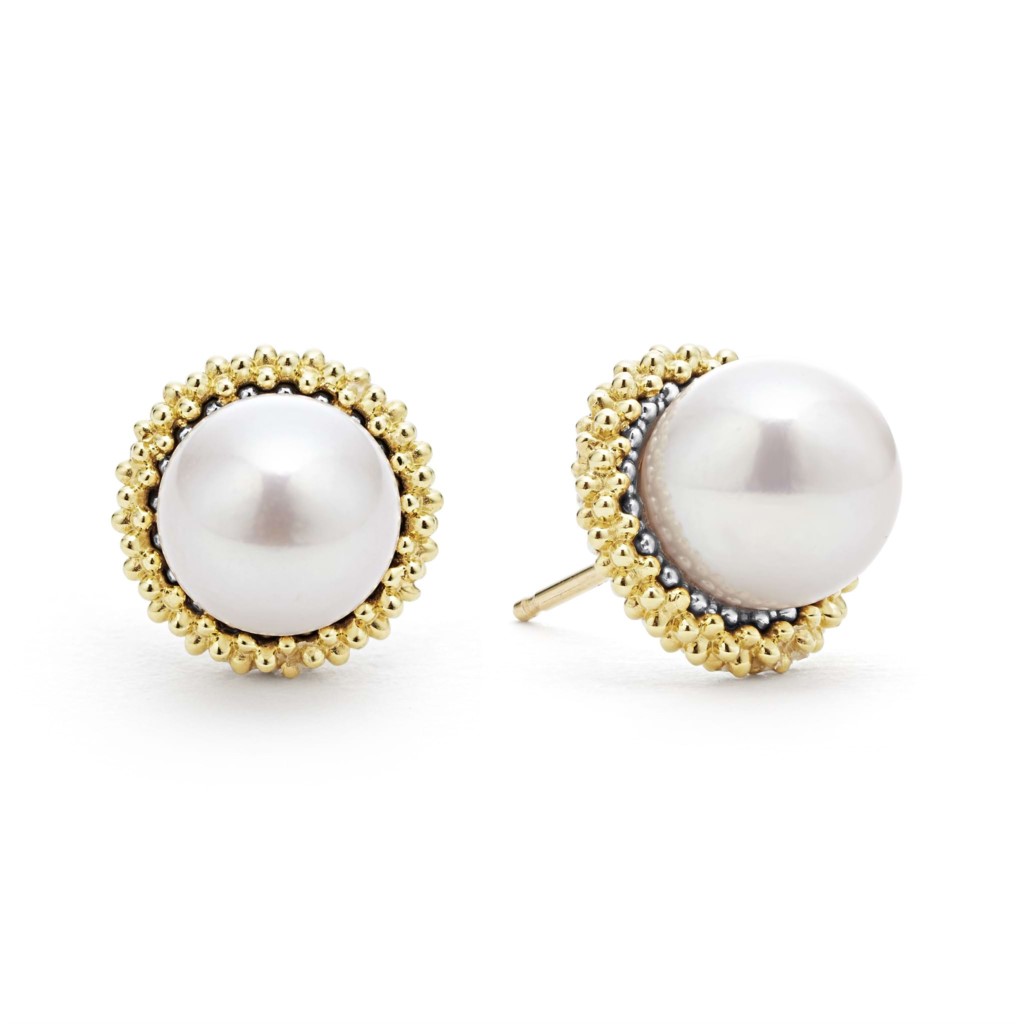 Lagos Sterling Silver and 18K Yellow Gold Caviar Pearl Stud Earrings