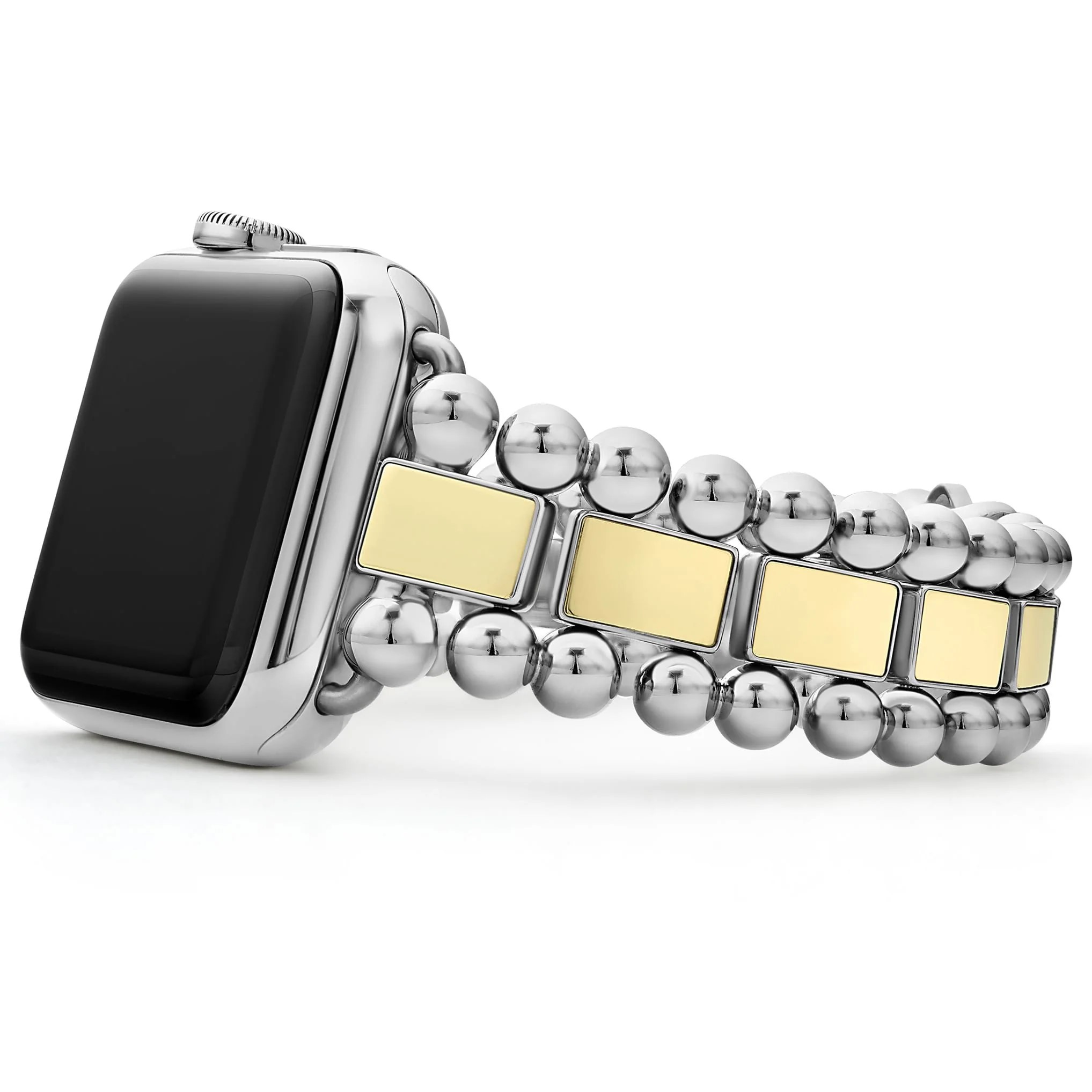 Lagos Sterling Silver & 18K Yellow Gold Smart Caviar 38mm Link Watchband Size 7