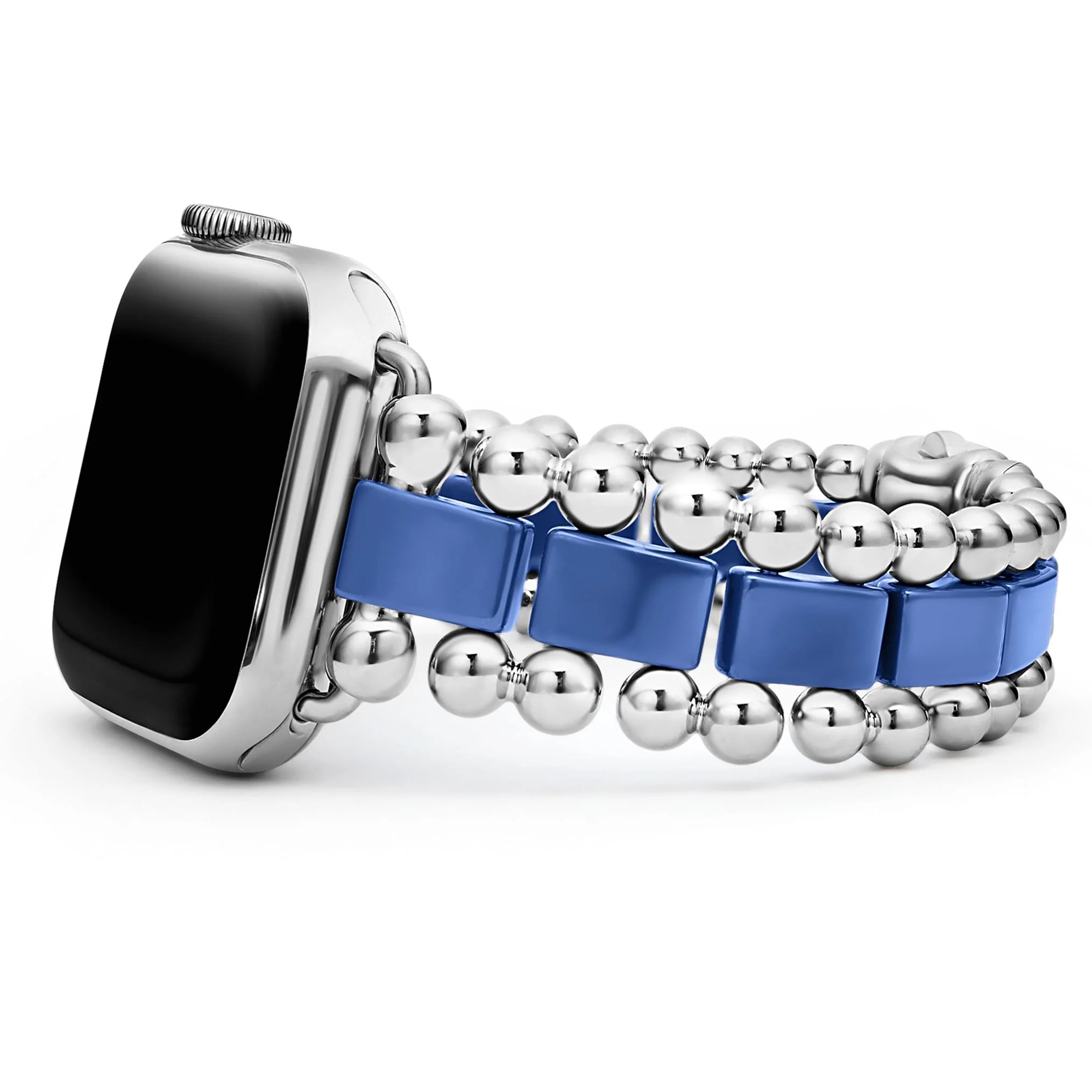 Lagos Sterling Silver & Blue Marine Caviar Cobalt 38mm Smart Watchband Size 7