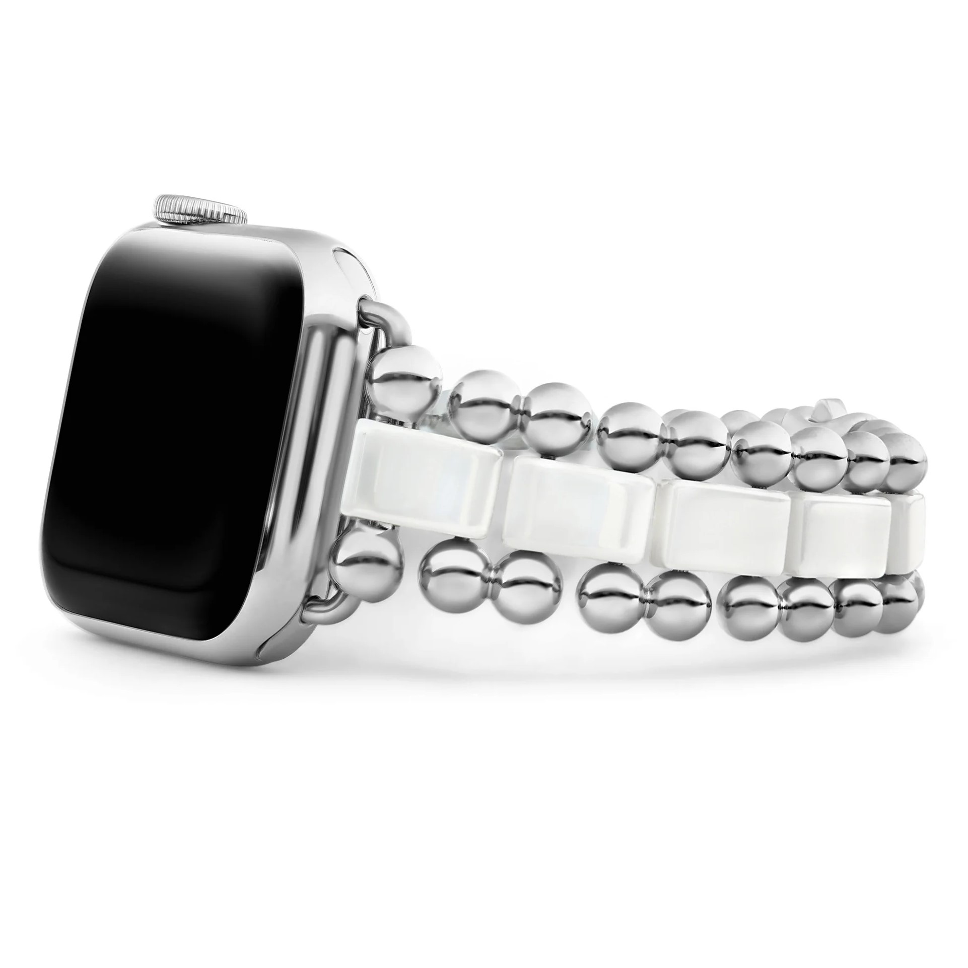 Lagos Stainless Steel Smart Caviar White Ceramic and Stainless Steel 38-44mm Watch Bracelet