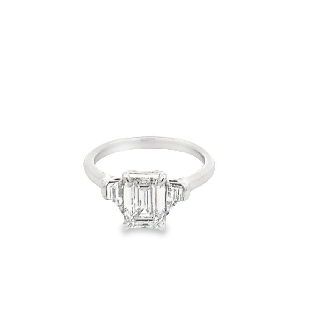 14K White Gold Engagement Ring with 1 Lab Grown Emerald Cut Diamond 2.00 TCW G VVS2 IGI LG575379951 & 2 Lab Grown Trapezoid Cut Diamonds 0.43 TCW G VS