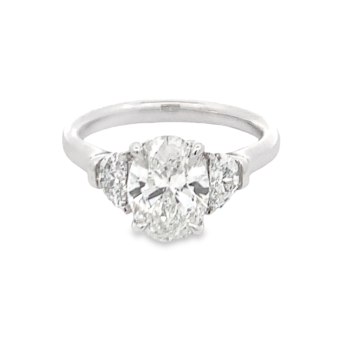 14K White Gold Engagement Ring with 1 Lab Grown Oval Cut Diamond 2.00 TCW F VS2 IGI LG541251566 & 2 Half Moon Diamonds 0.44 TCW G VS