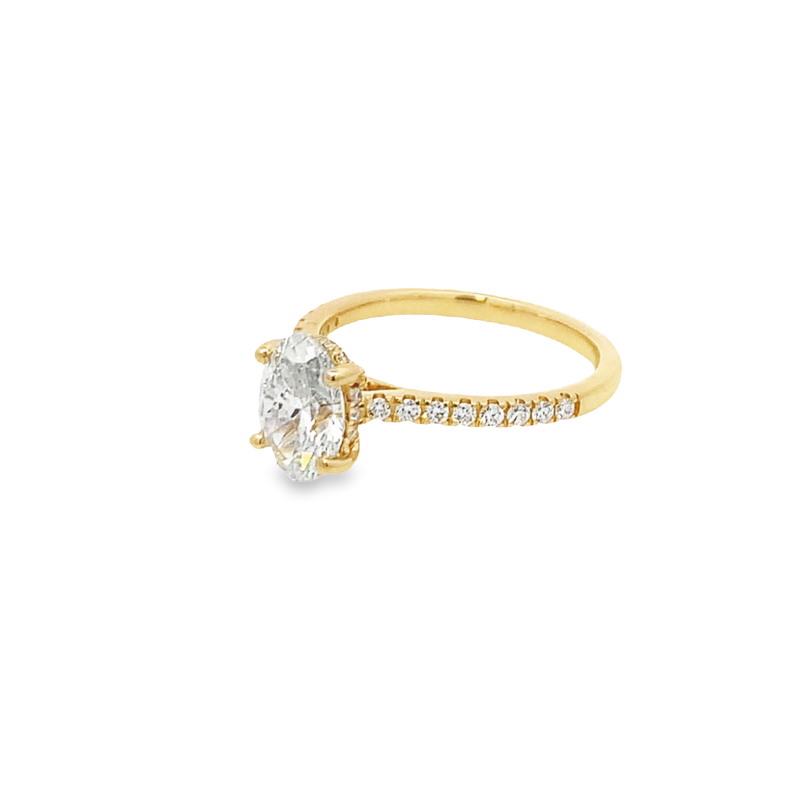 14K Yellow Gold Lab Grown Diamond Engagement Ring with 1 Oval Cut Lab Grown Diamond