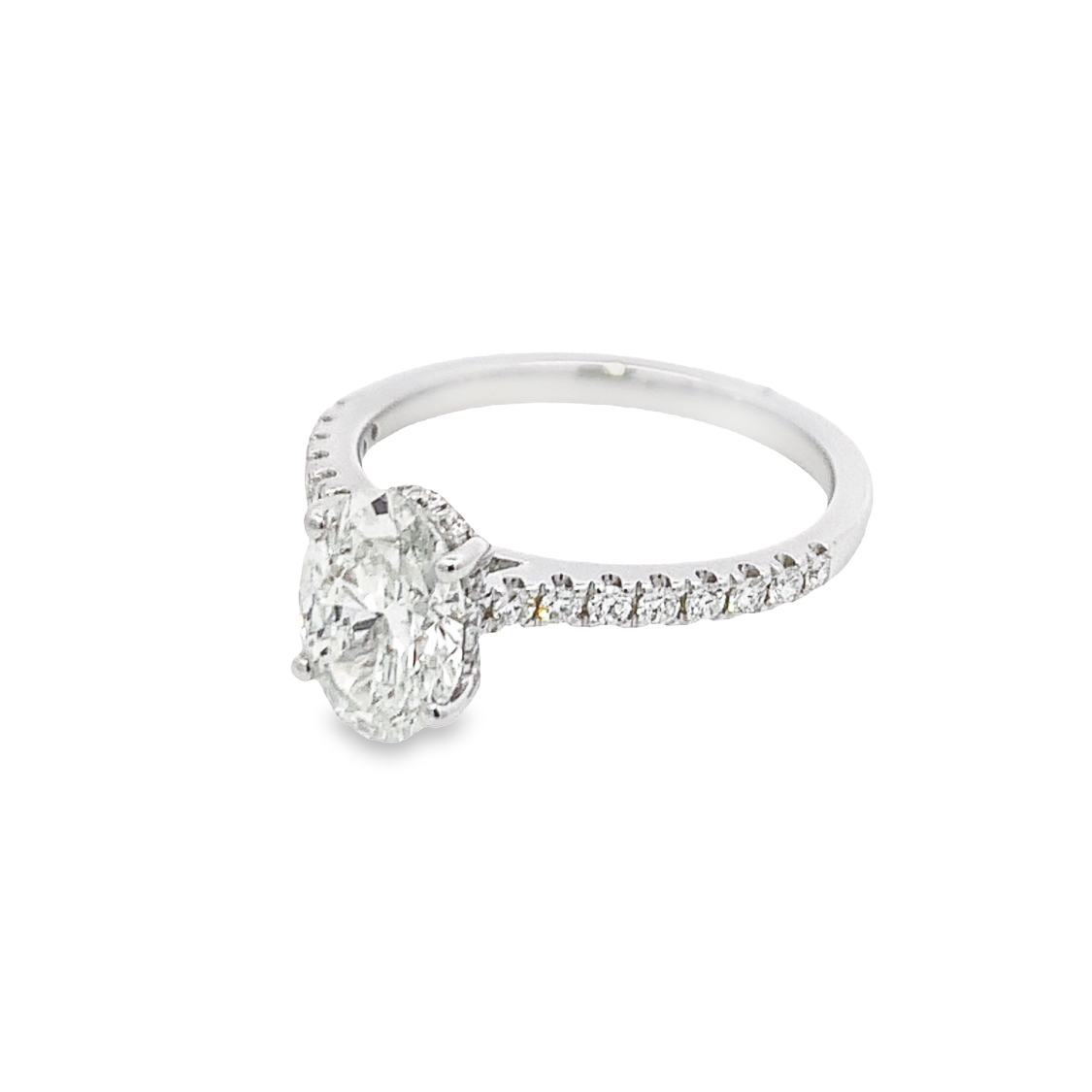 14K White Gold Lab Grown Diamond Engagement Ring with 1 Oval Cut Lab Grown Diamond