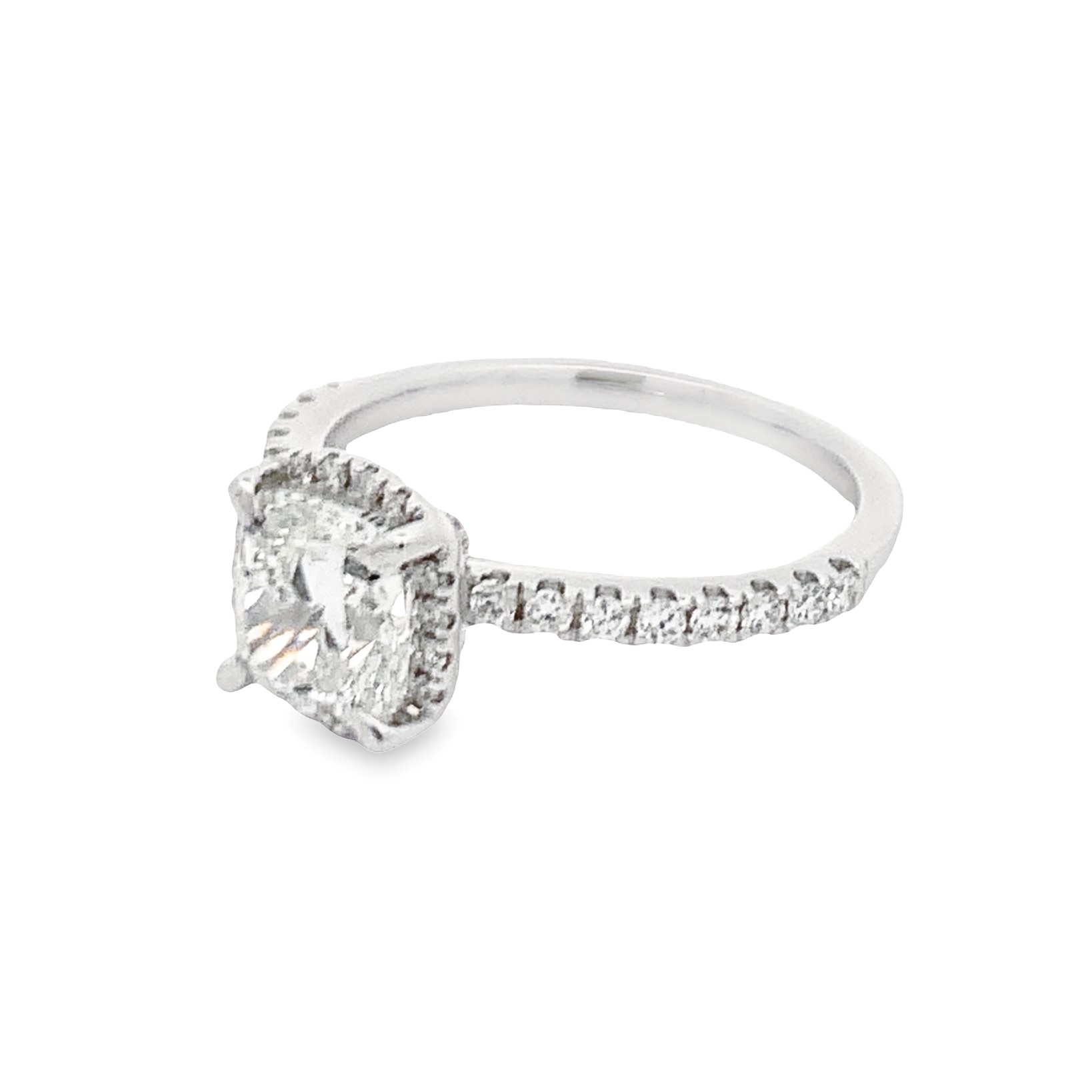 14K White Gold Lab Grown Diamond Halo Engagement Ring with 1 Lab Grown Cushion Cut Diamond 1.54ct F VS1