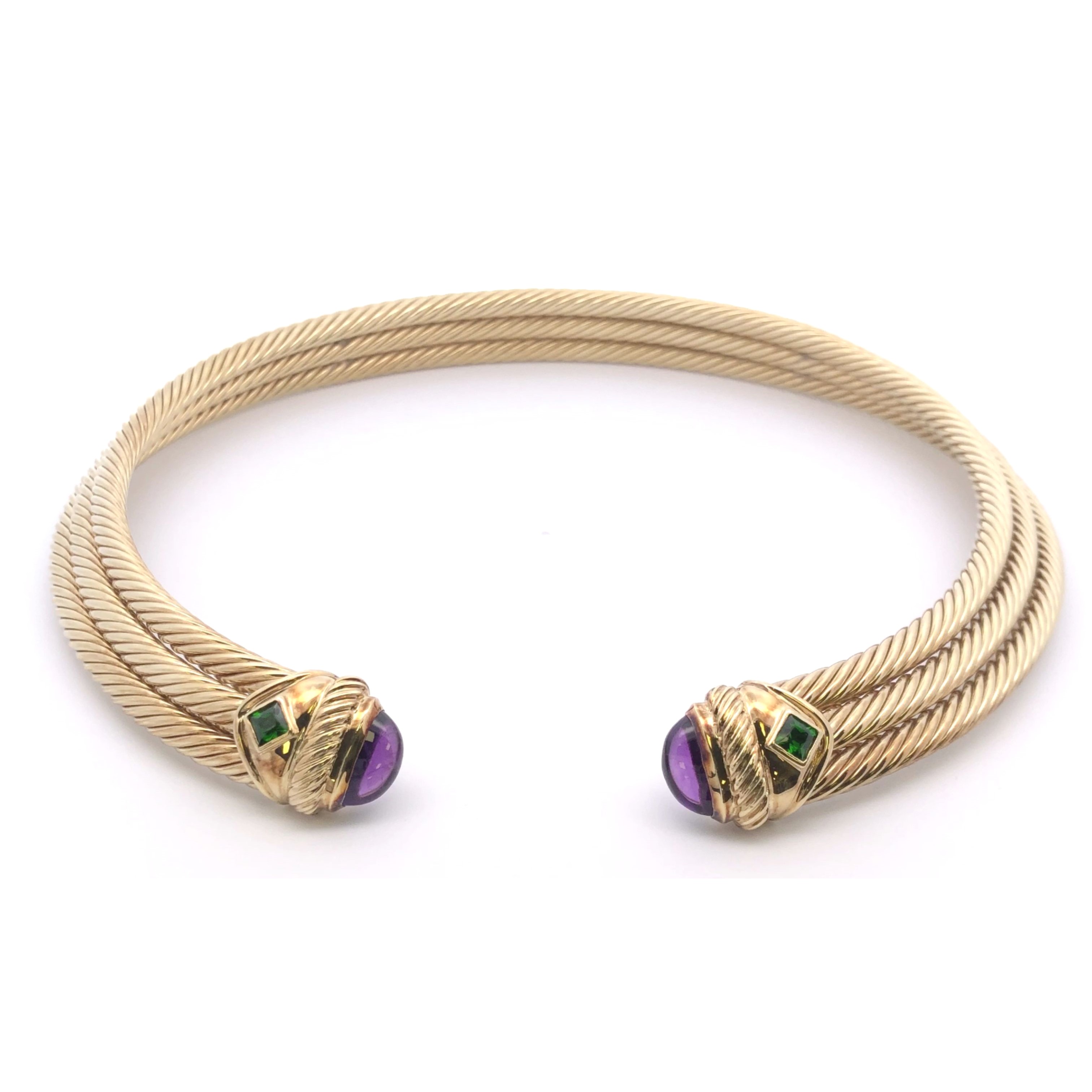 Estate David Yurman 14k Yellow Gold Cable Collar Necklace with Amethyst and Tsavorite