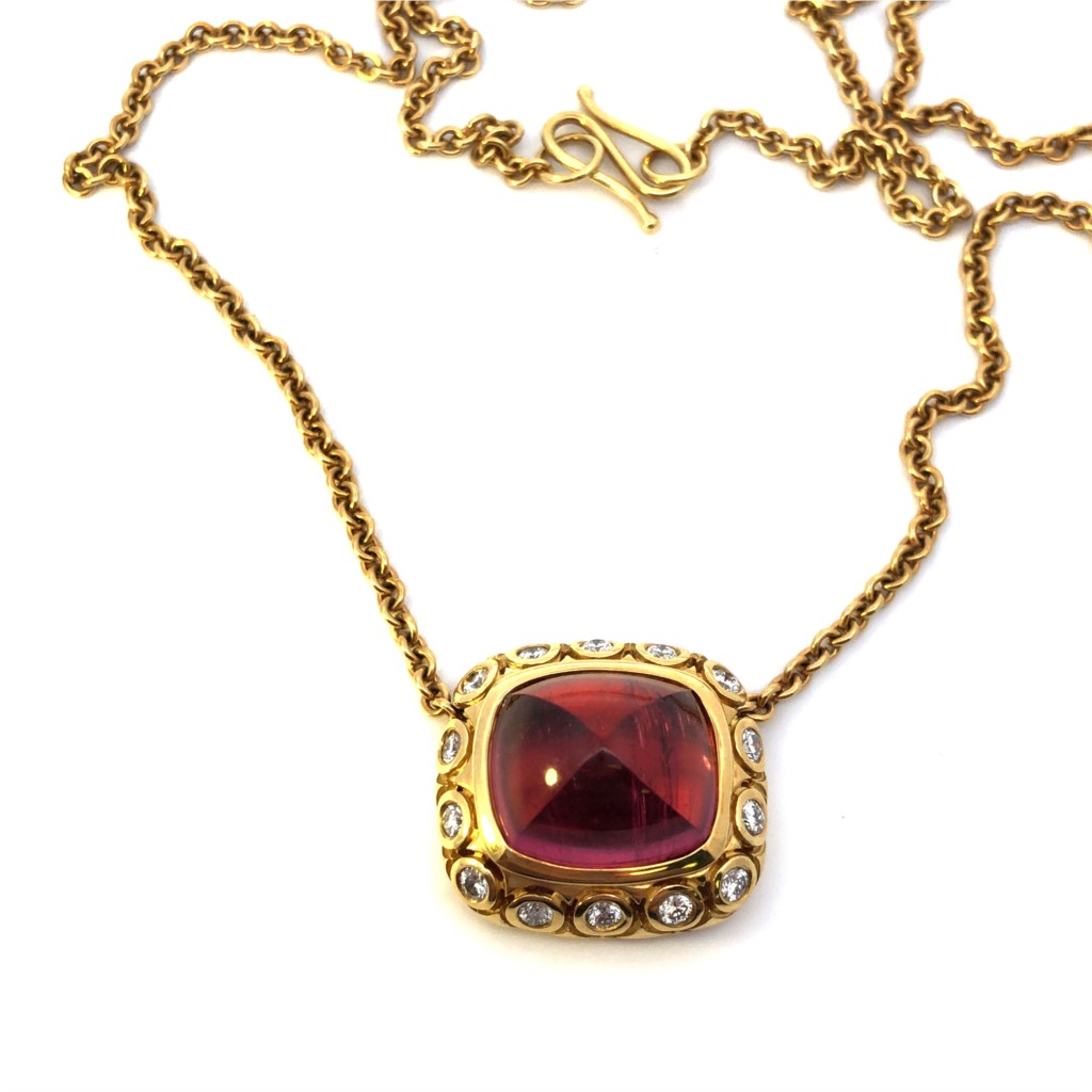 Estate Seidengang 18K Yellow Gold Pink Tourmaline Pendant Necklace