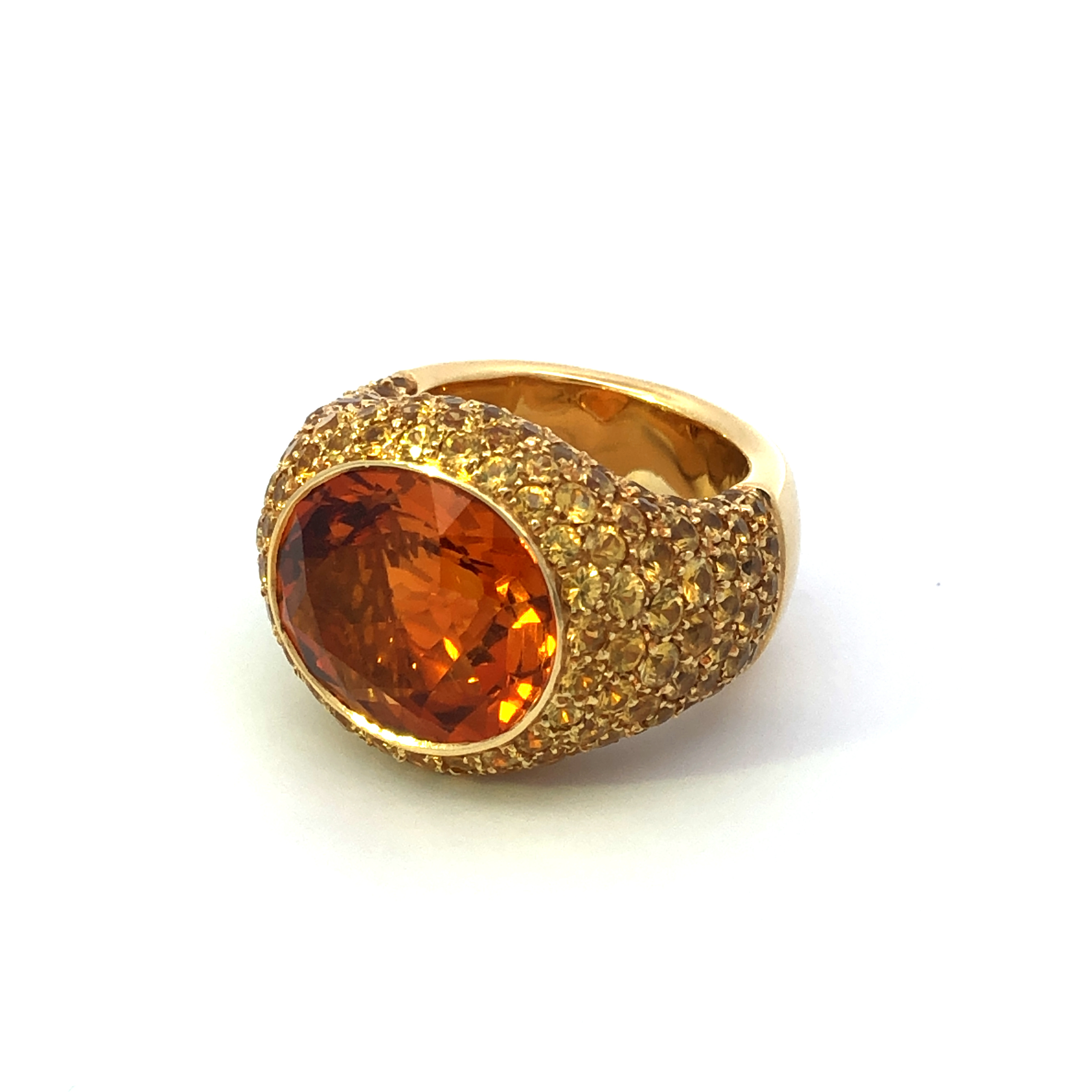 Estate 18K Yellow Gold Ring With Oval Citrines and Round Yellow Sapphires