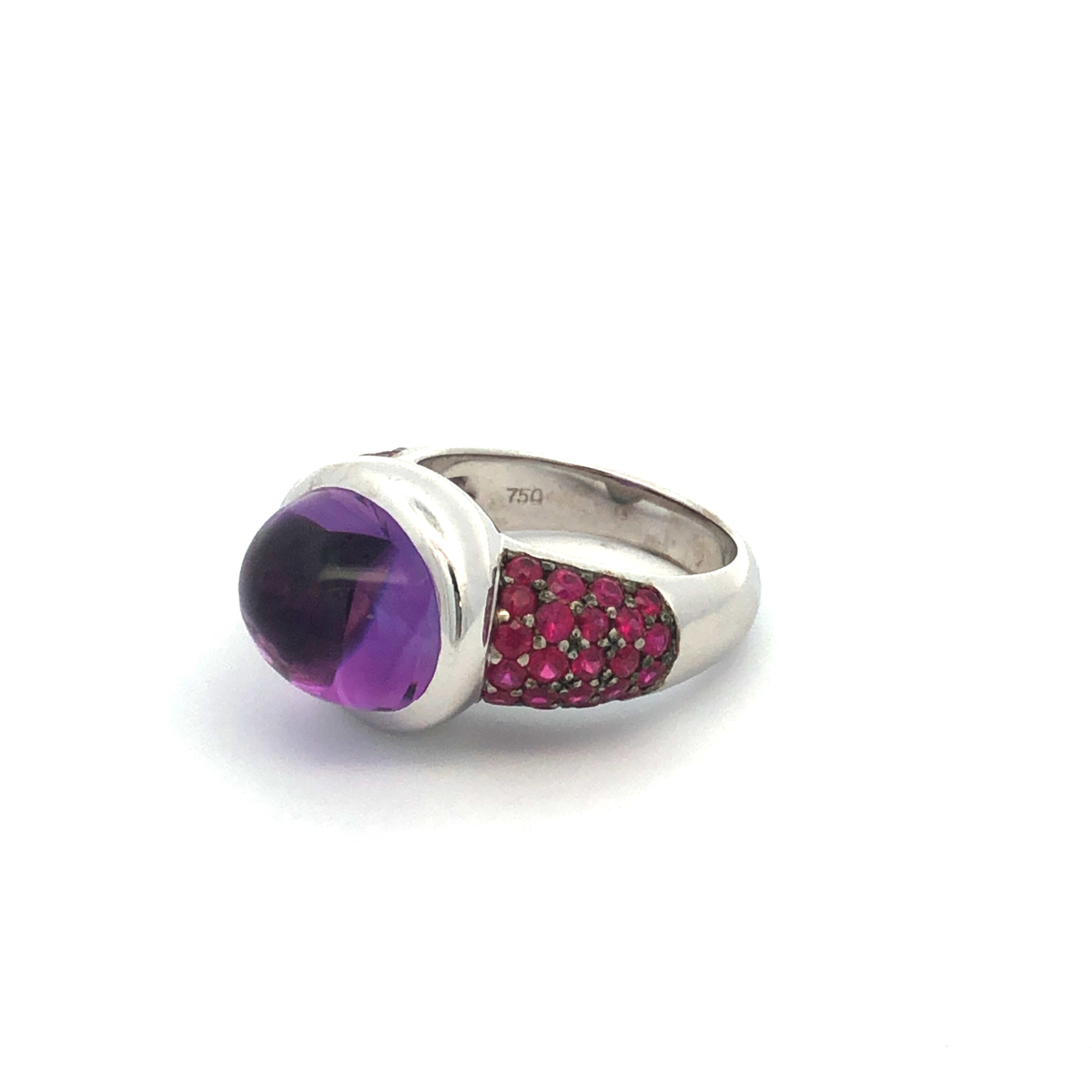 Estate 18k White Gold Amethyst and Ruby Ring
