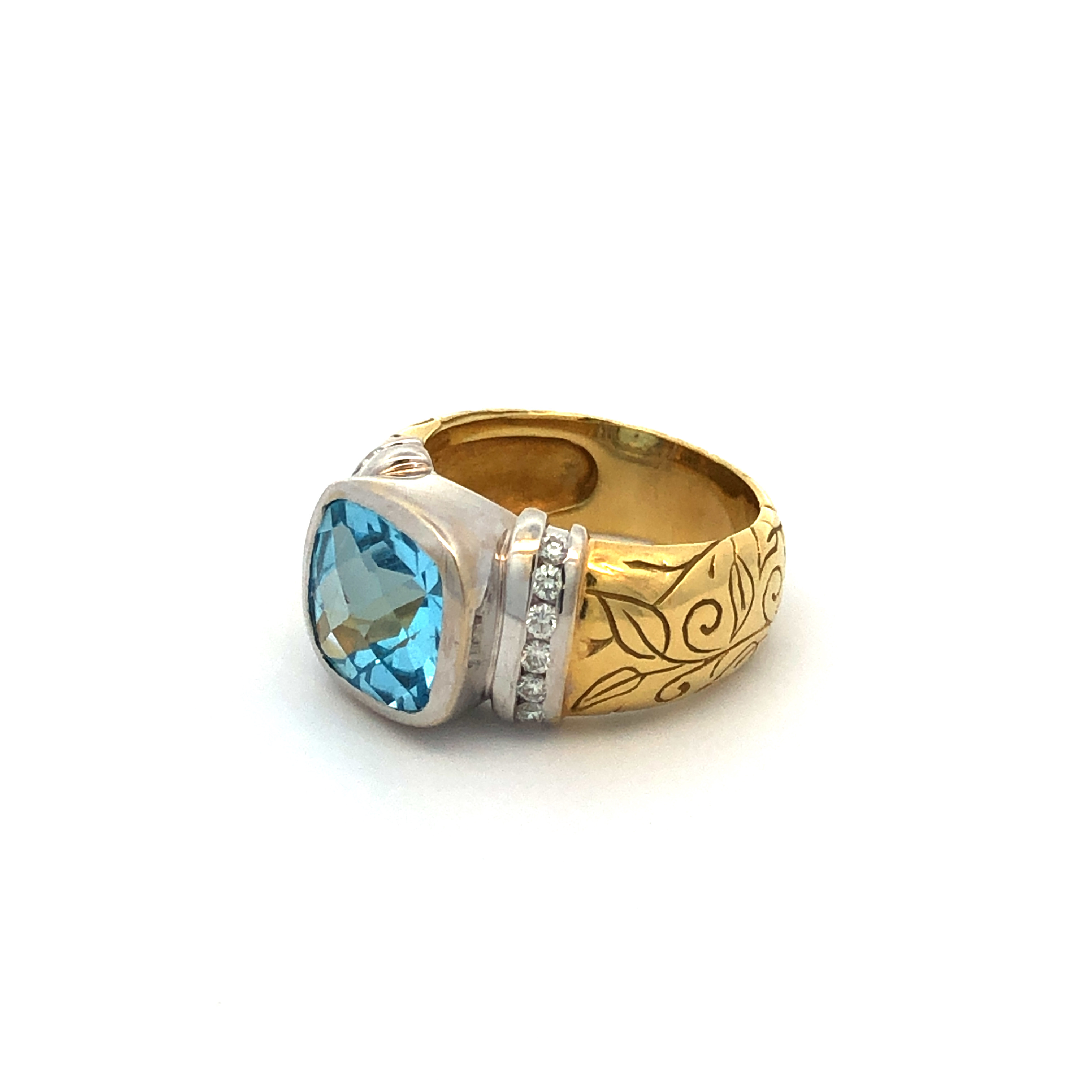 Estate 18K White and Gold Seidengang Ring with Blue Topaz
